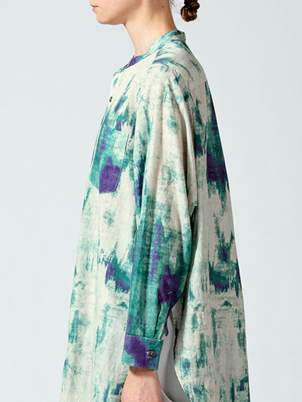 バンドカラー hazy print シャツ(3-1077)