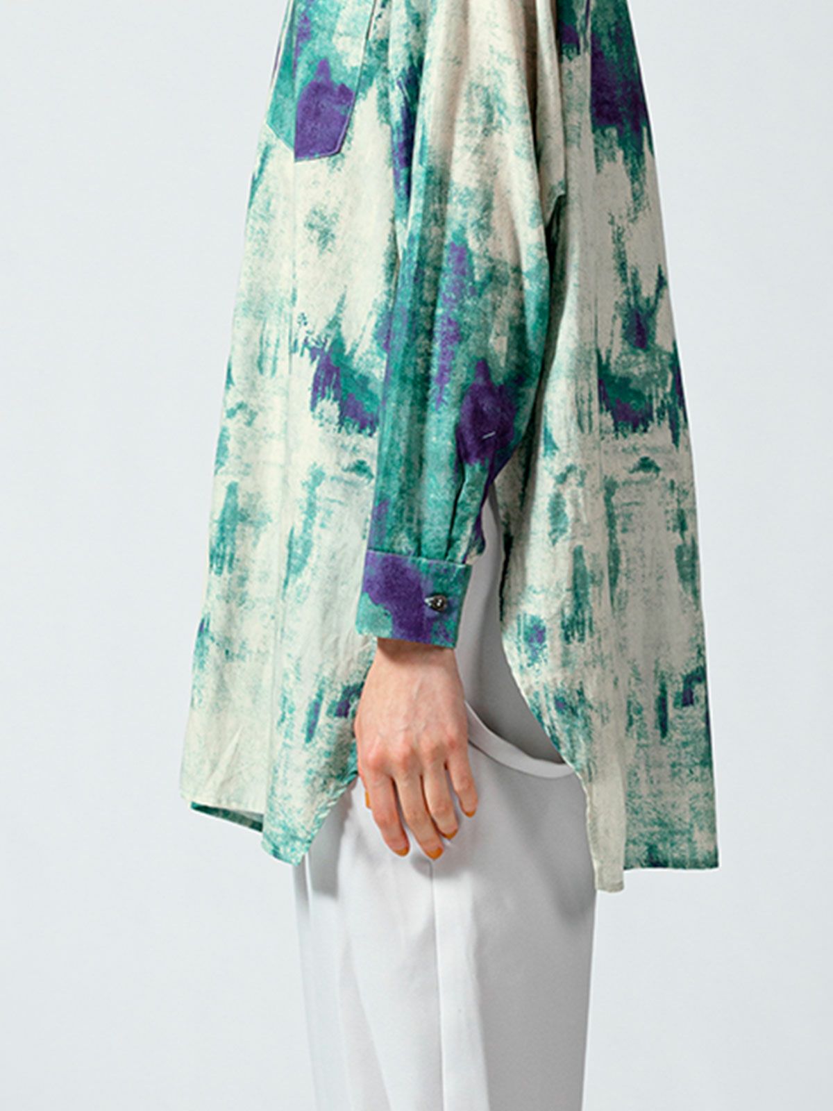 バンドカラー hazy print シャツ(3-1077)