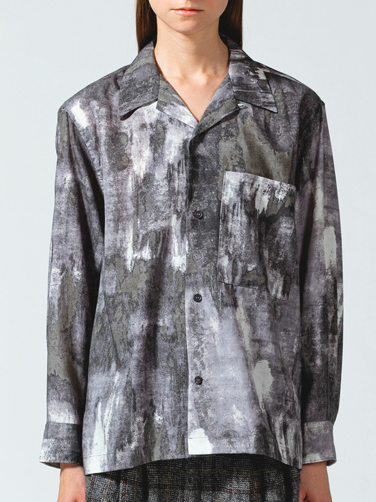 オープンカラー hazy print シャツ(3-1077)