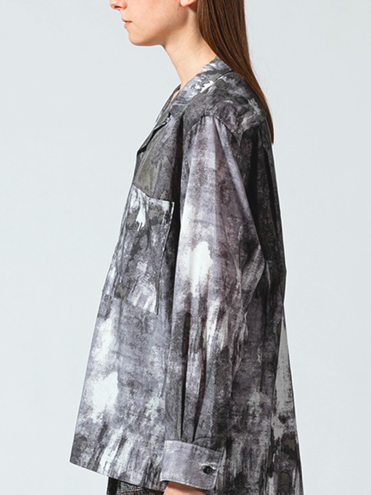 オープンカラー hazy print シャツ(3-1077)