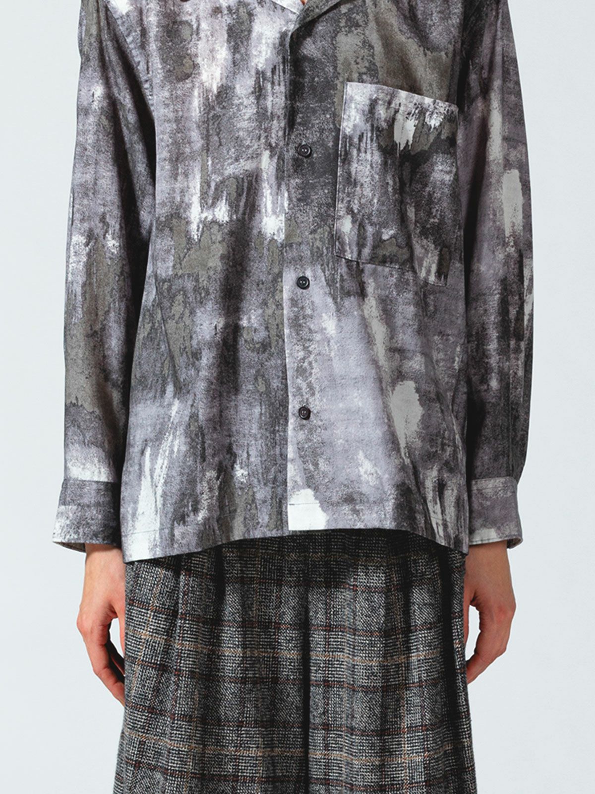 オープンカラー hazy print シャツ(3-1077)