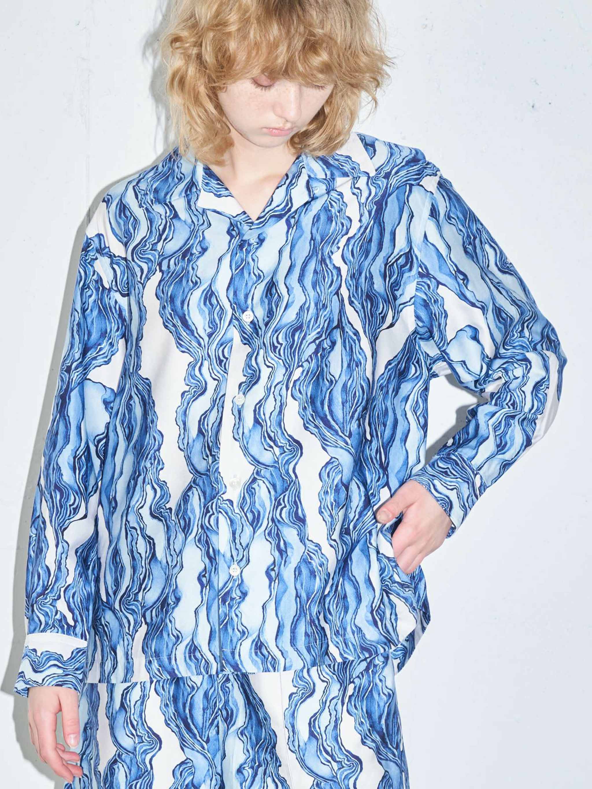 グラフィックプリントオープンカラーシャツ(3-1631)