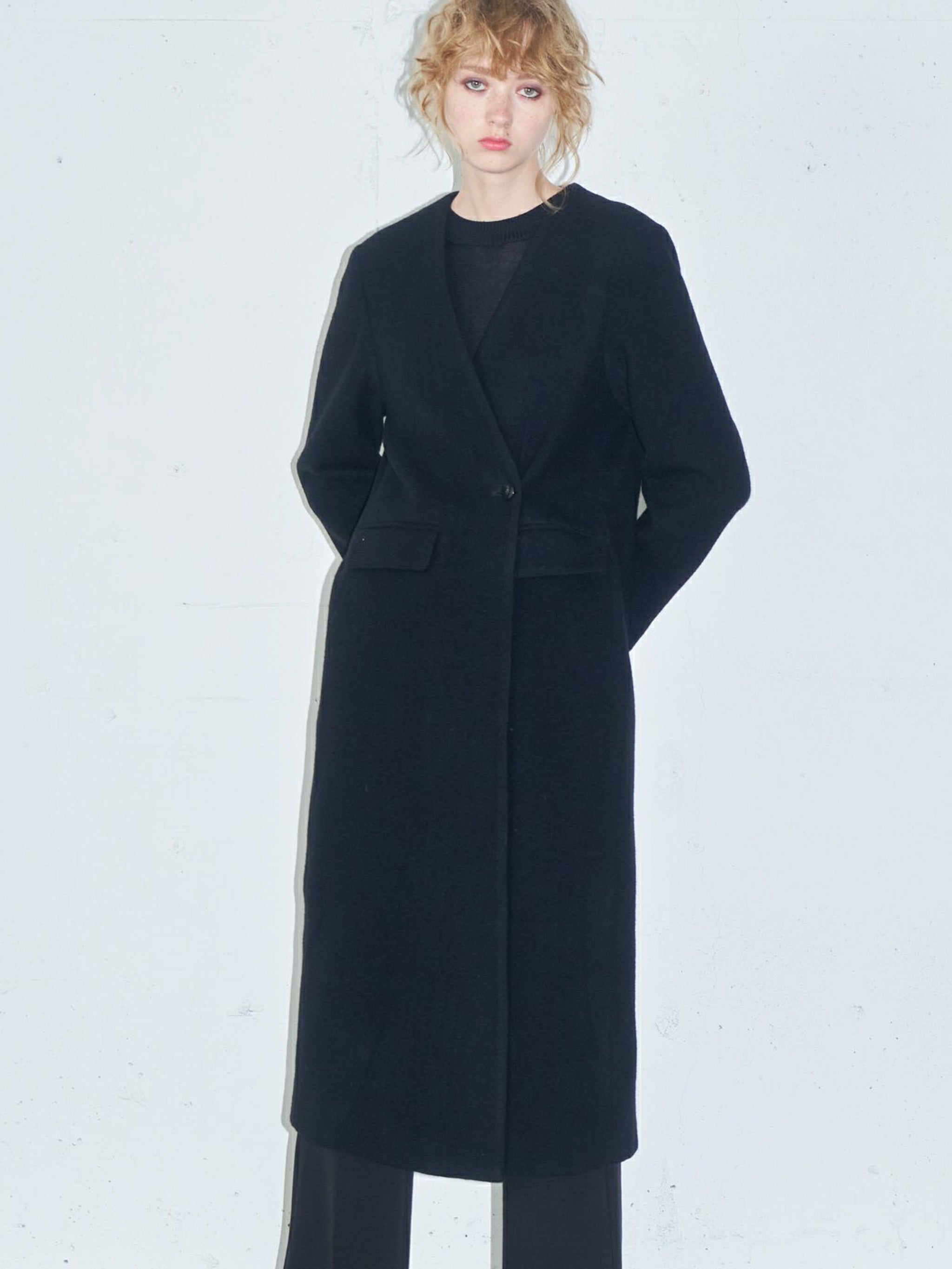 ノーカラーロングコート(3-1101)