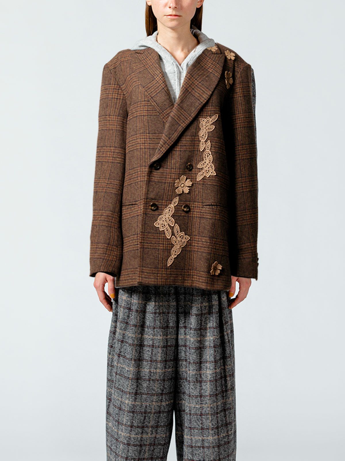 チェックフラワーモチーフジャケット(3-1091)