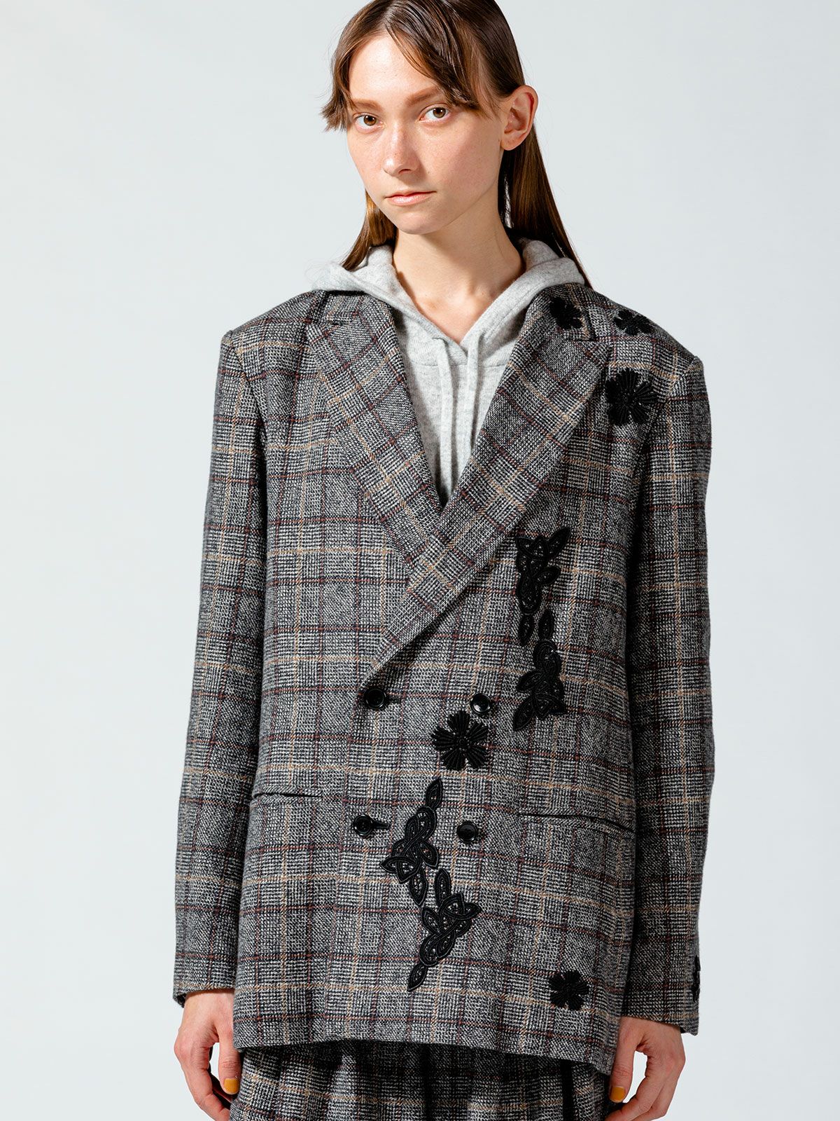 チェックフラワーモチーフジャケット(3-1091)