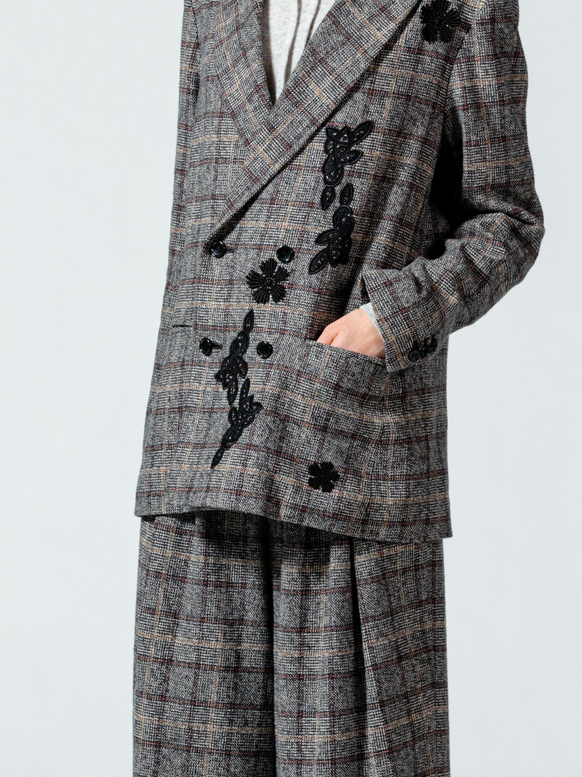 チェックフラワーモチーフジャケット(3-1091)