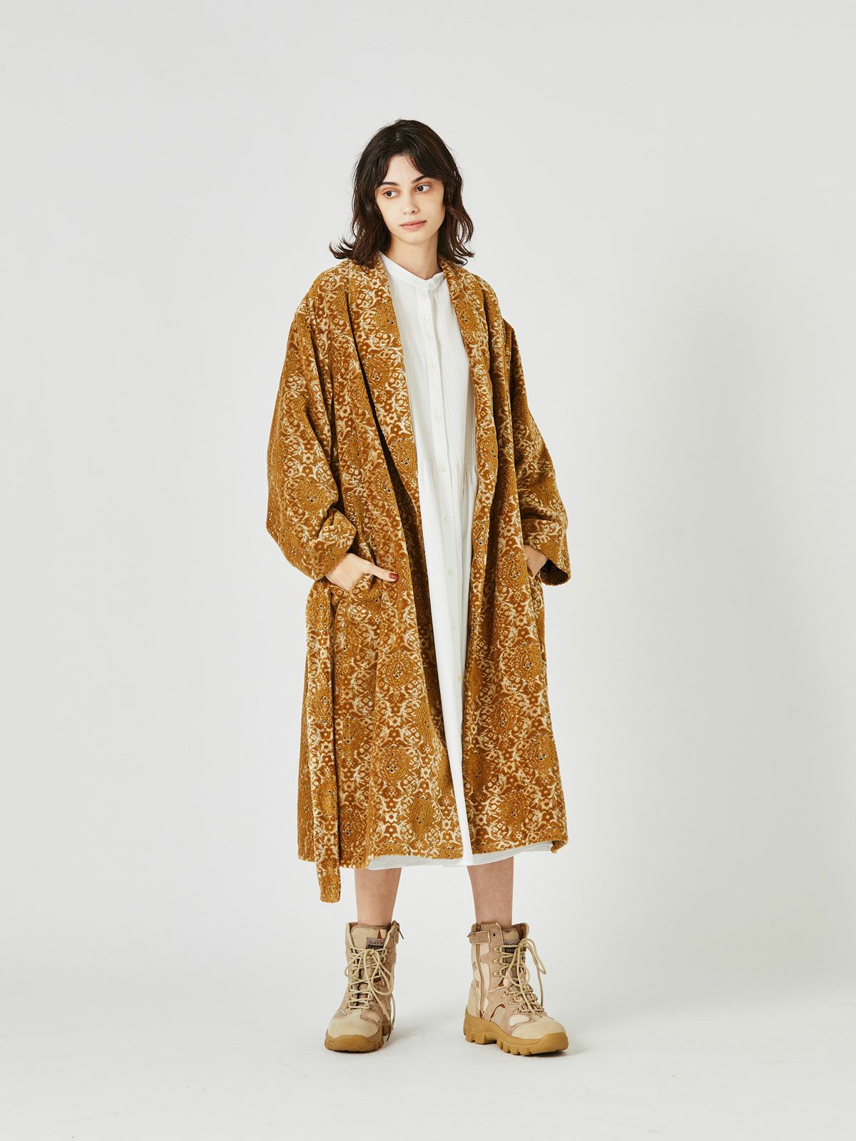 ベルト付きパイルジャカードロングコート(3-1175)