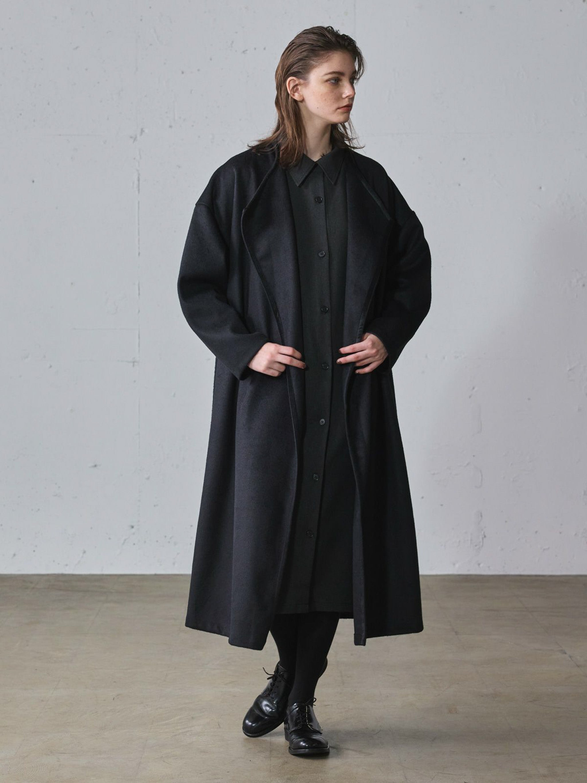 ベルト付きロングドレープコート(3-1186)