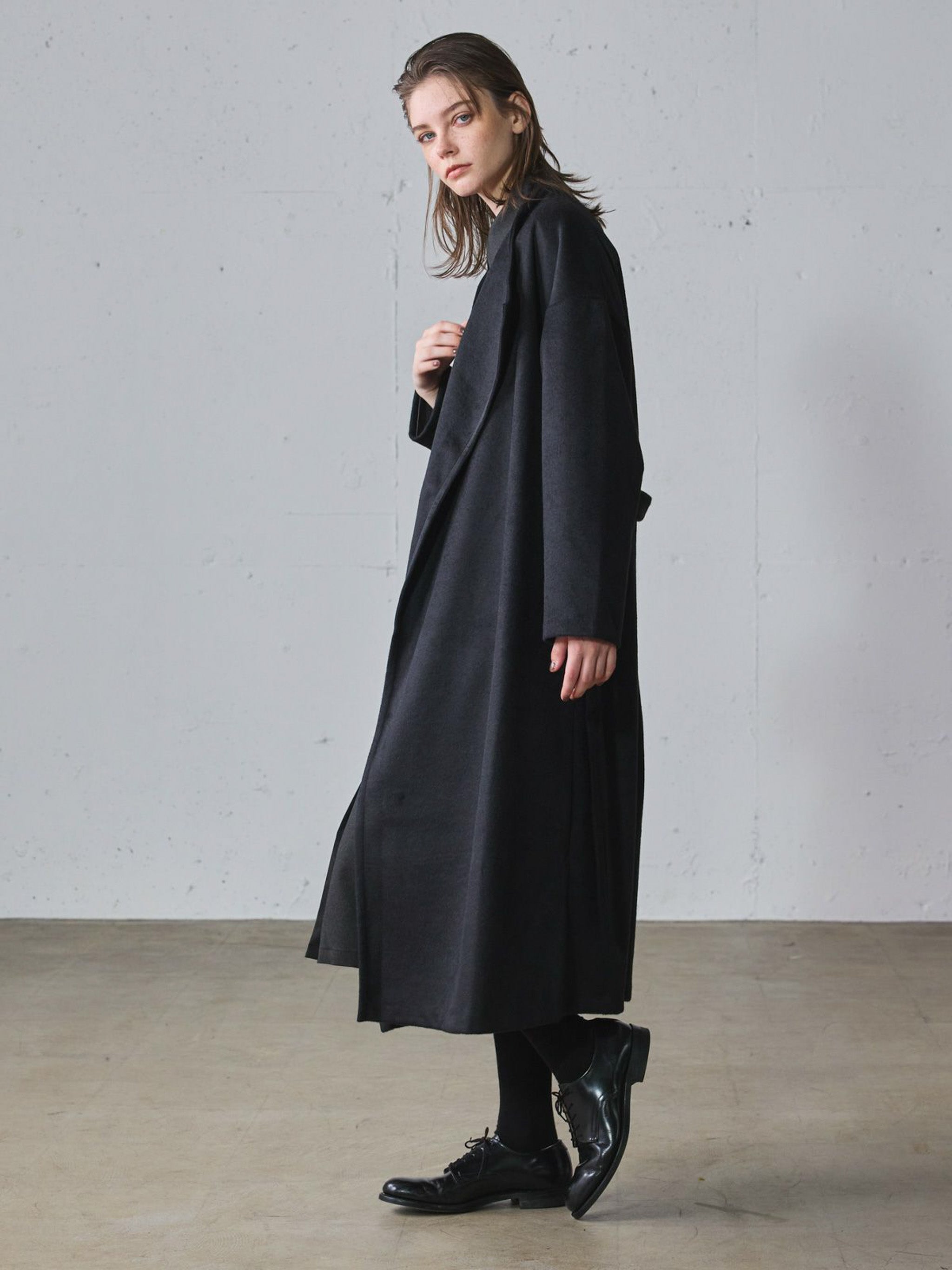 ベルト付きロングドレープコート(3-1186)