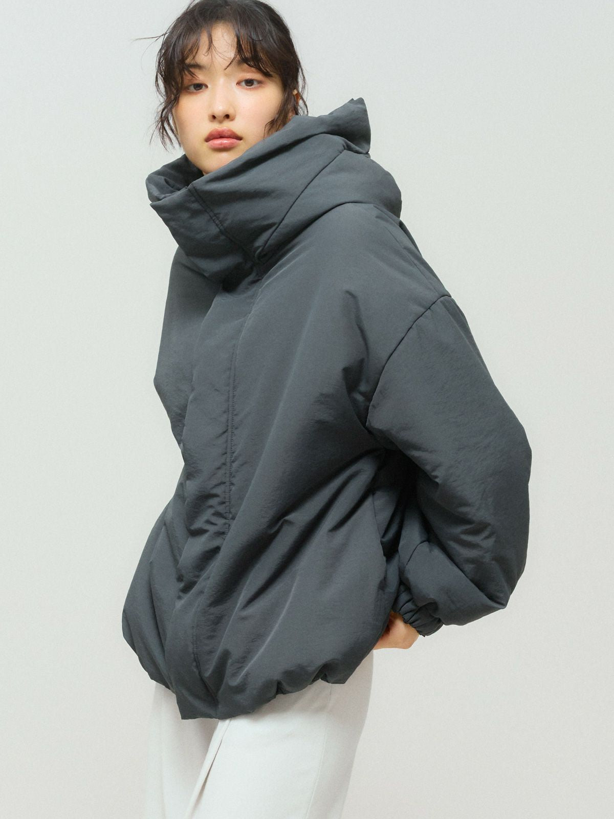 hooded padding blouson
