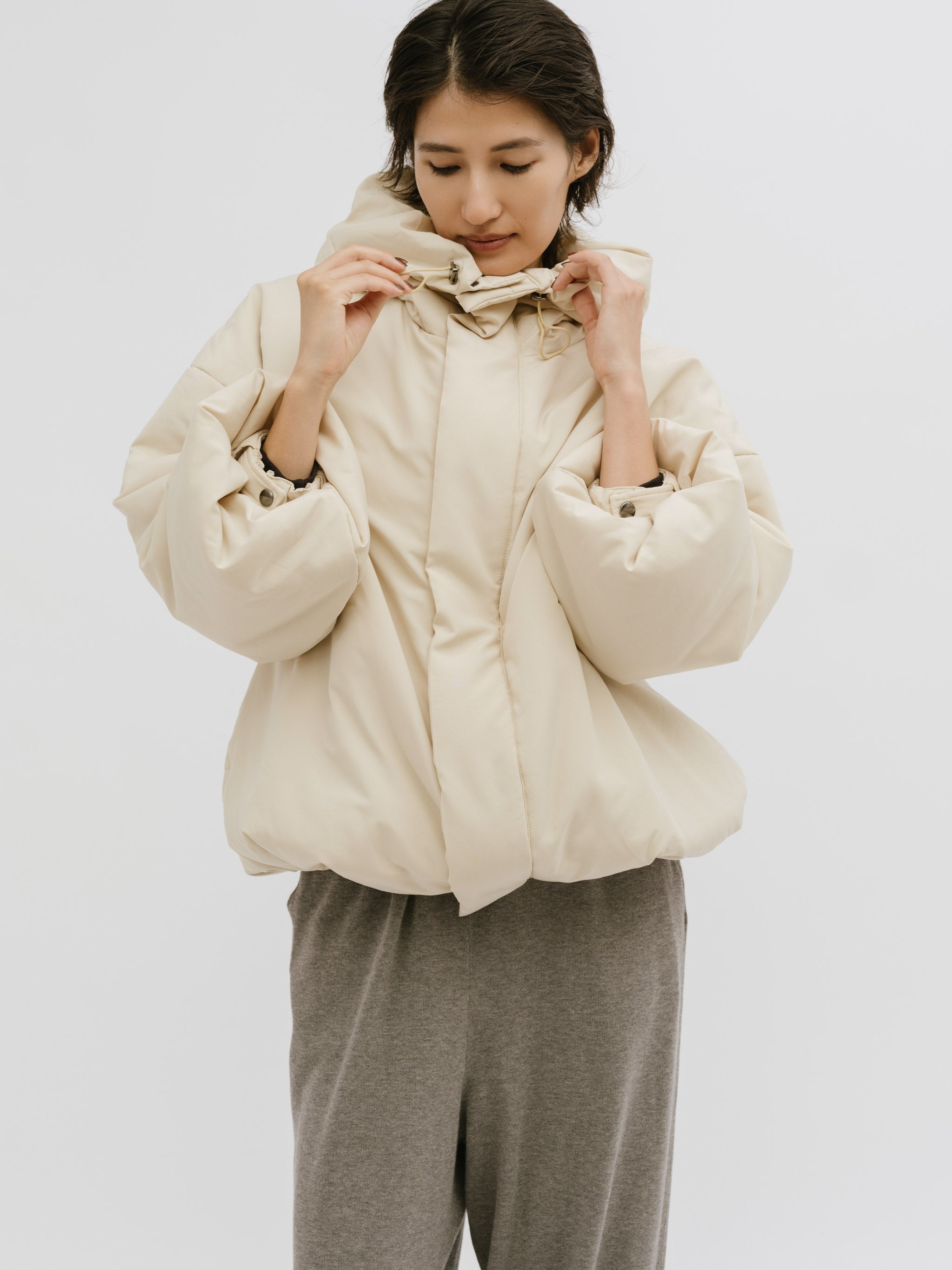 hooded cocoon blouson