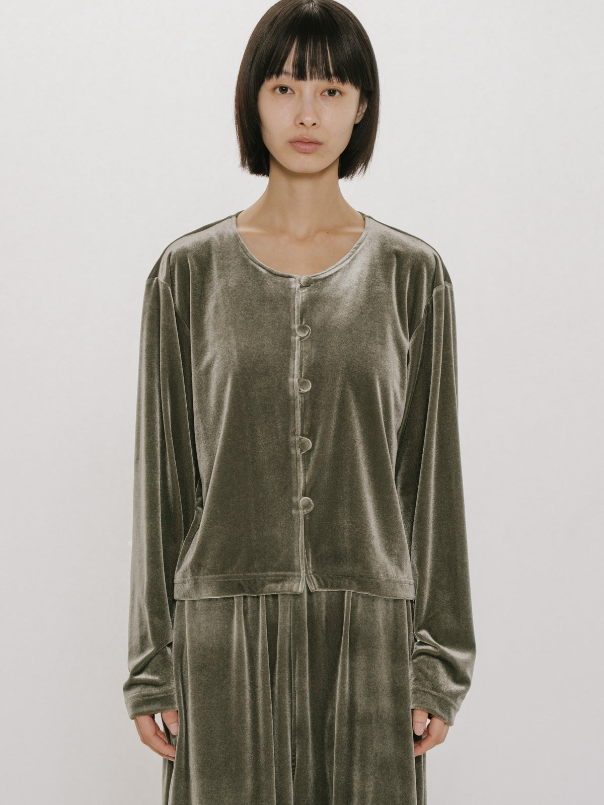 crew neck velour cardigan