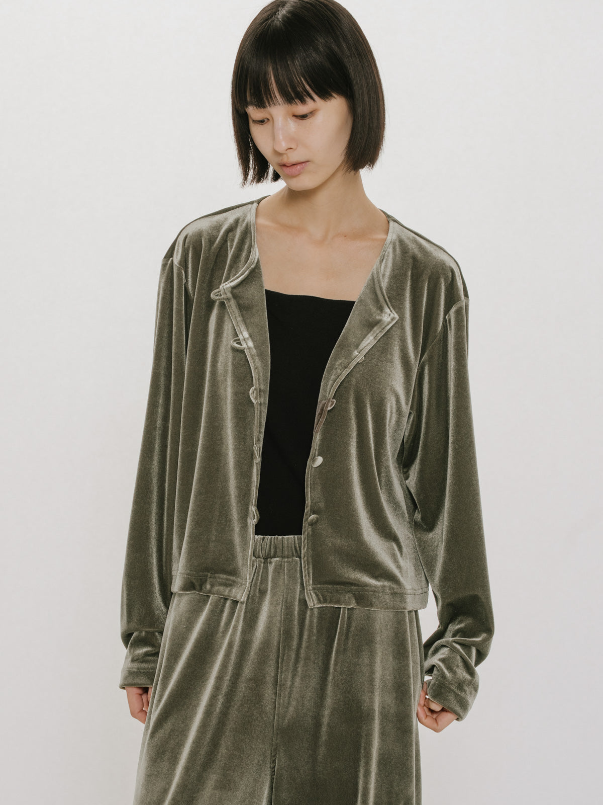 crew neck velour cardigan