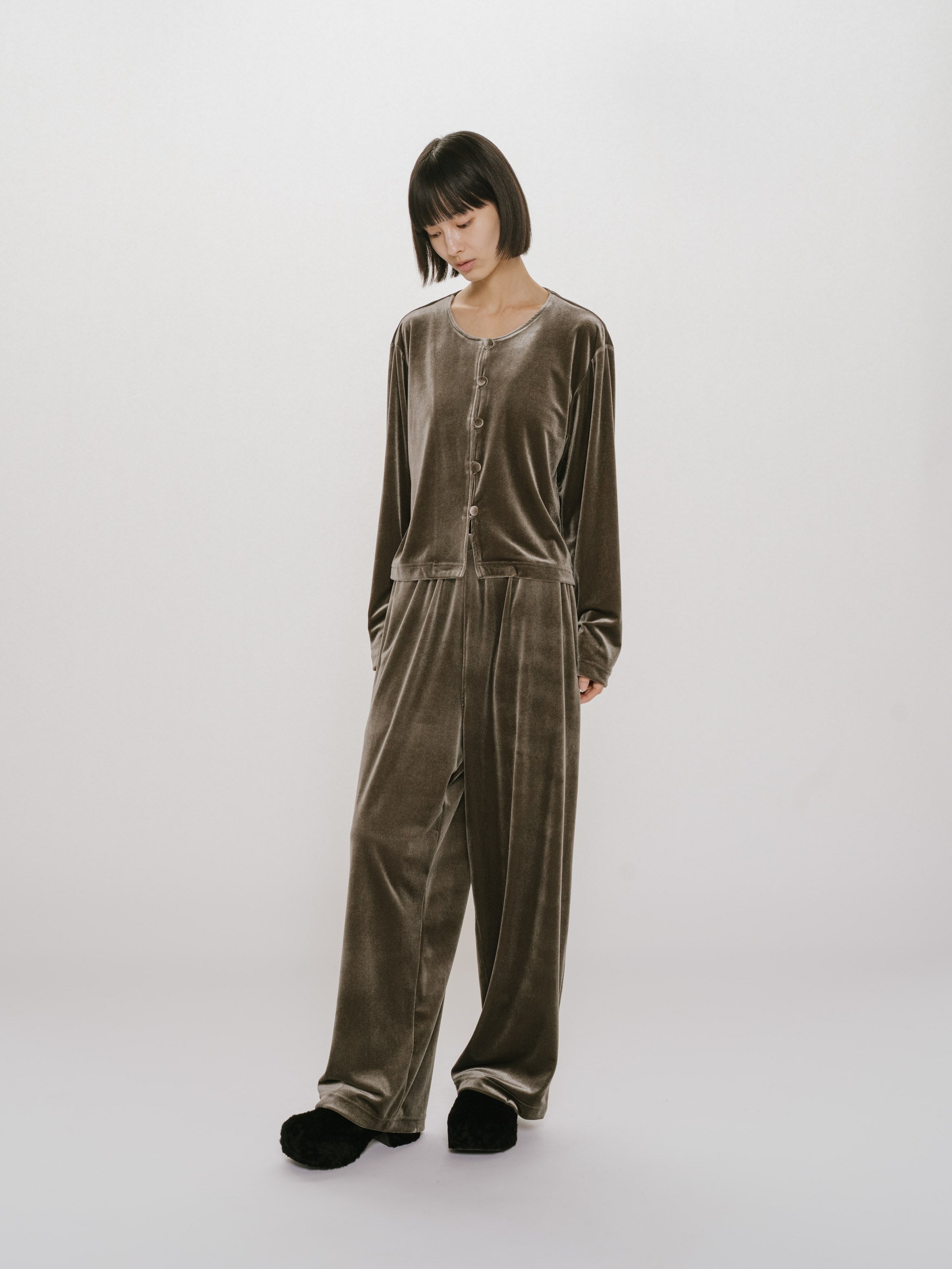 crew neck velour cardigan