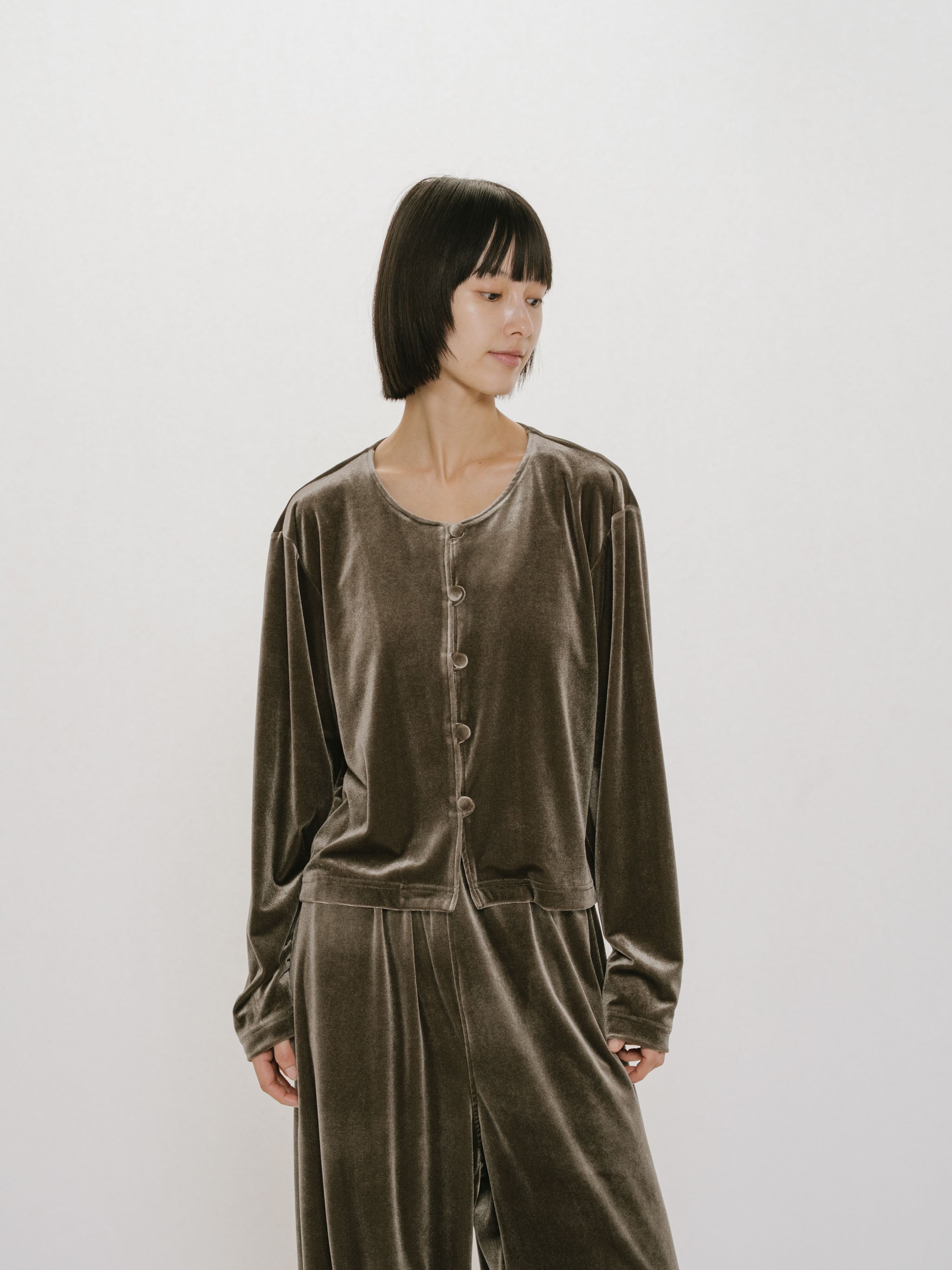 crew neck velour cardigan