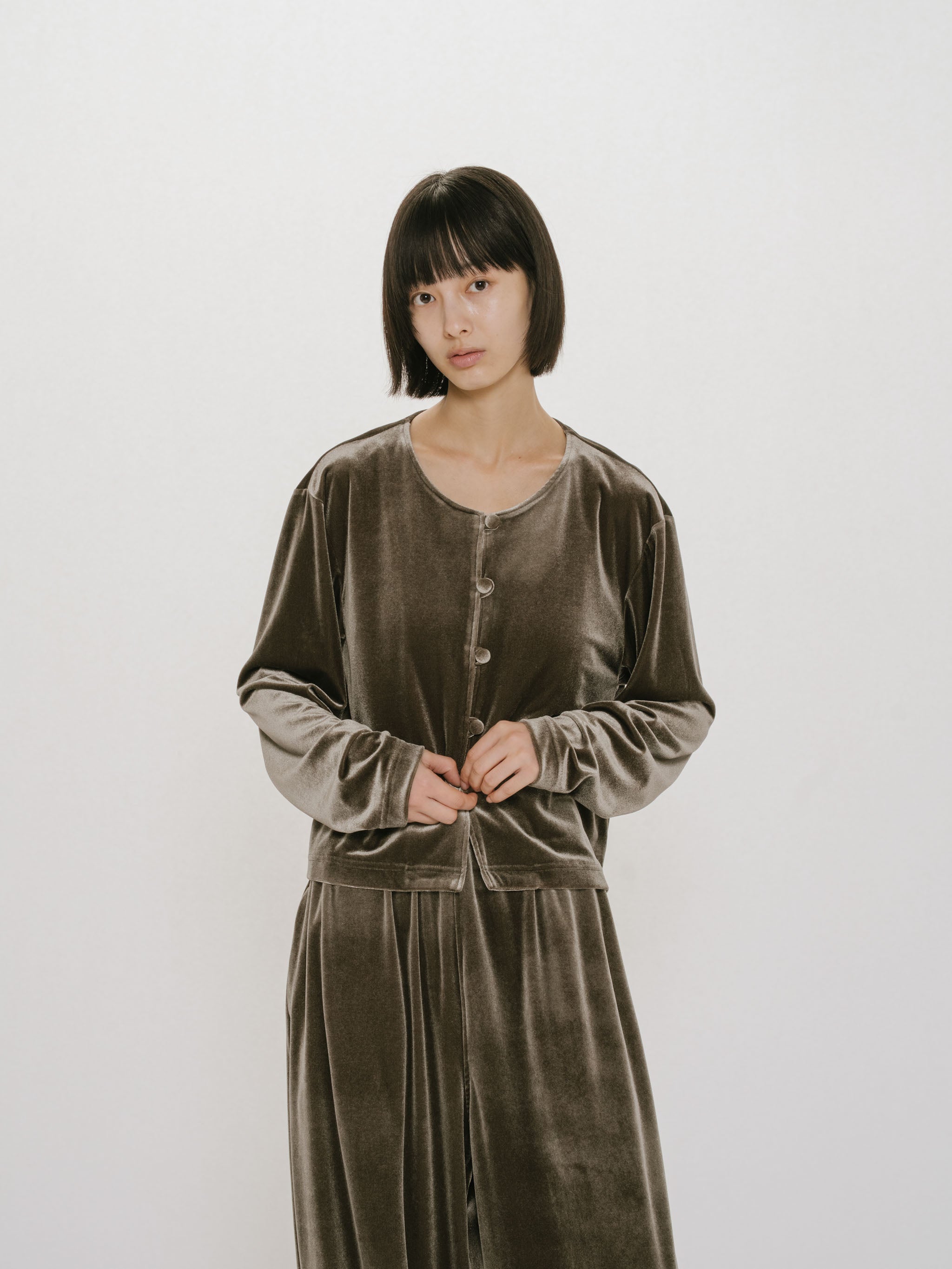 crew neck velour cardigan