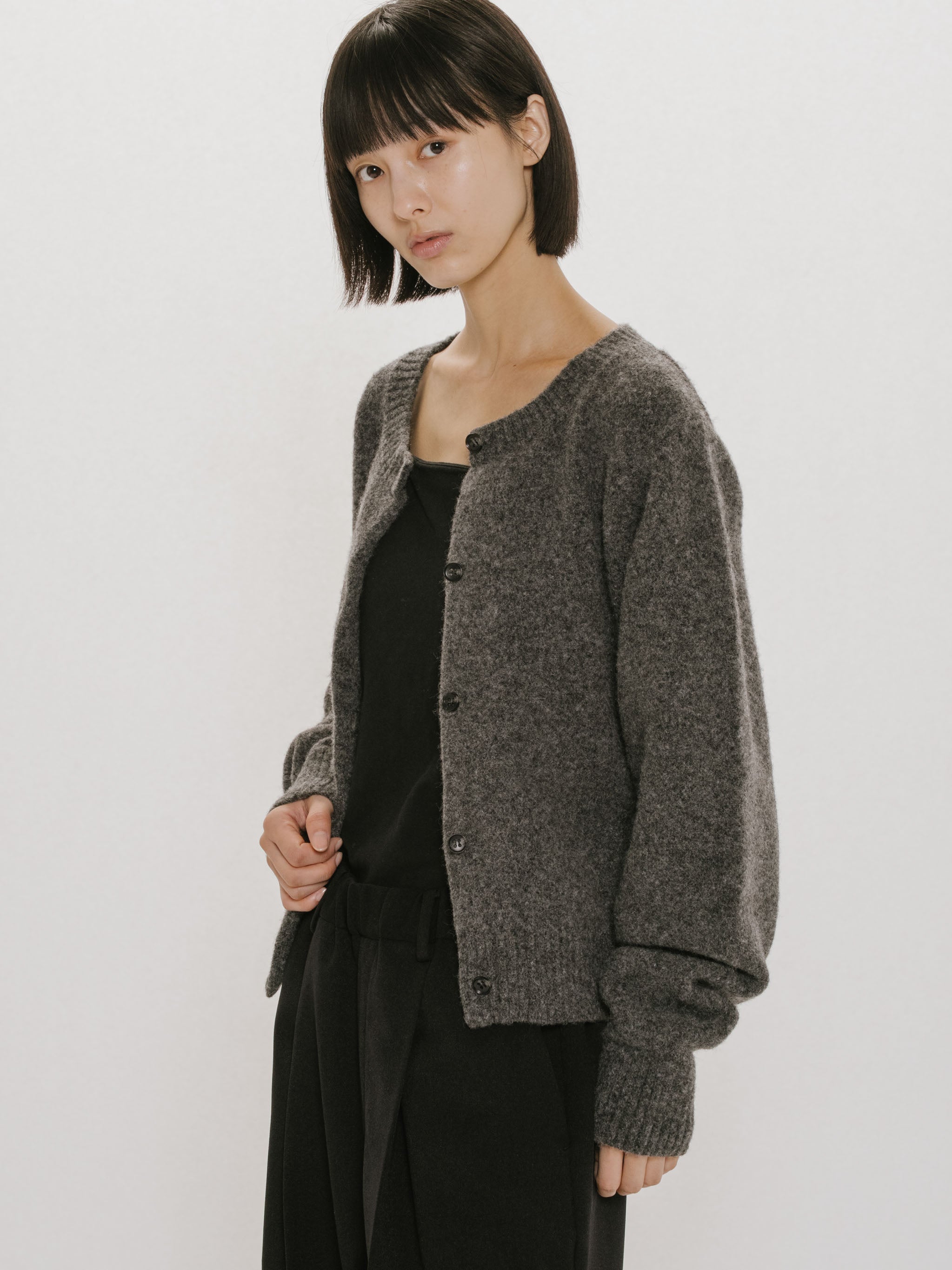 wool crew neck cardigan