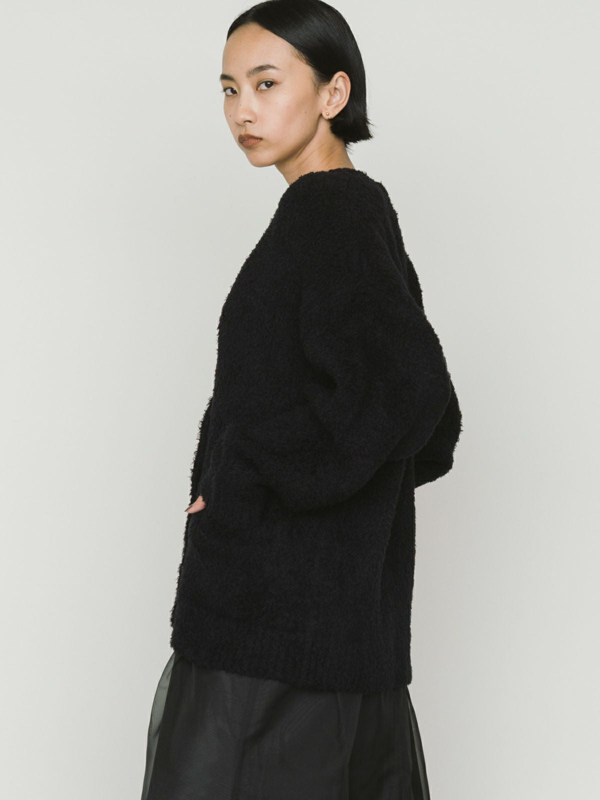 fether yarn long cardigan