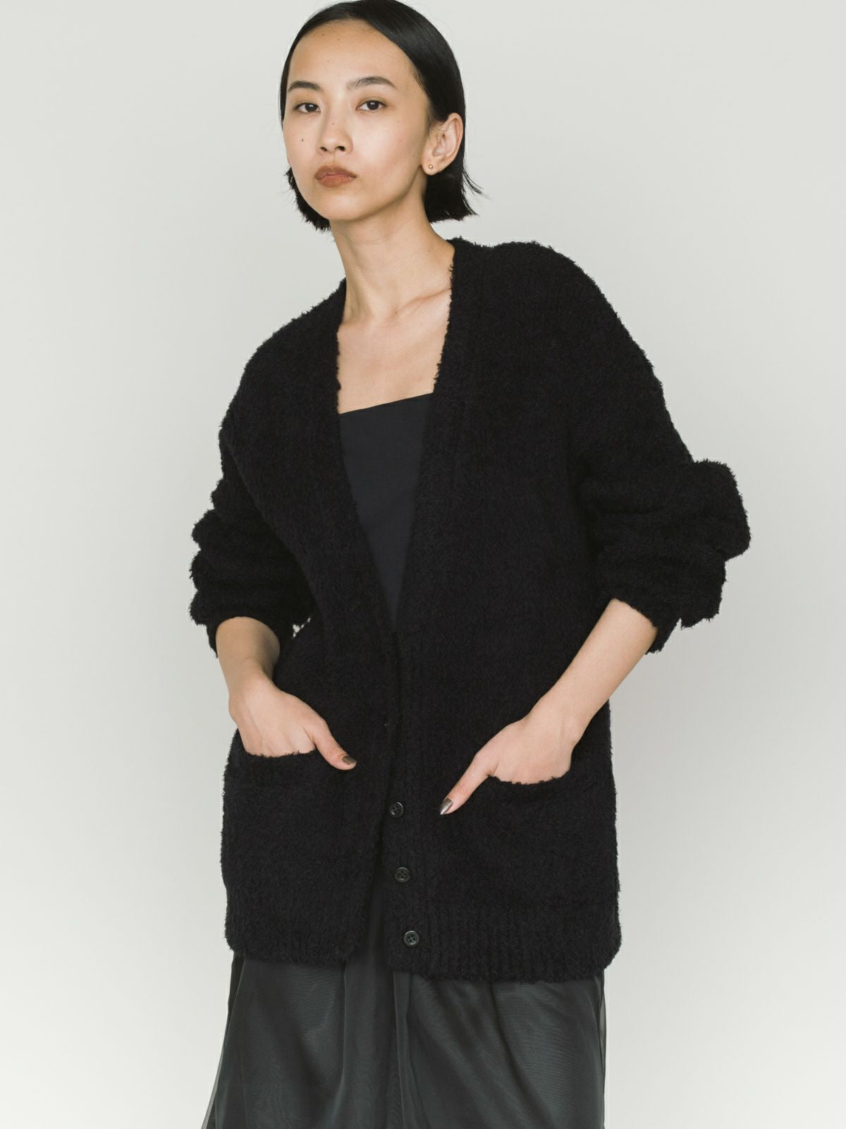 fether yarn long cardigan