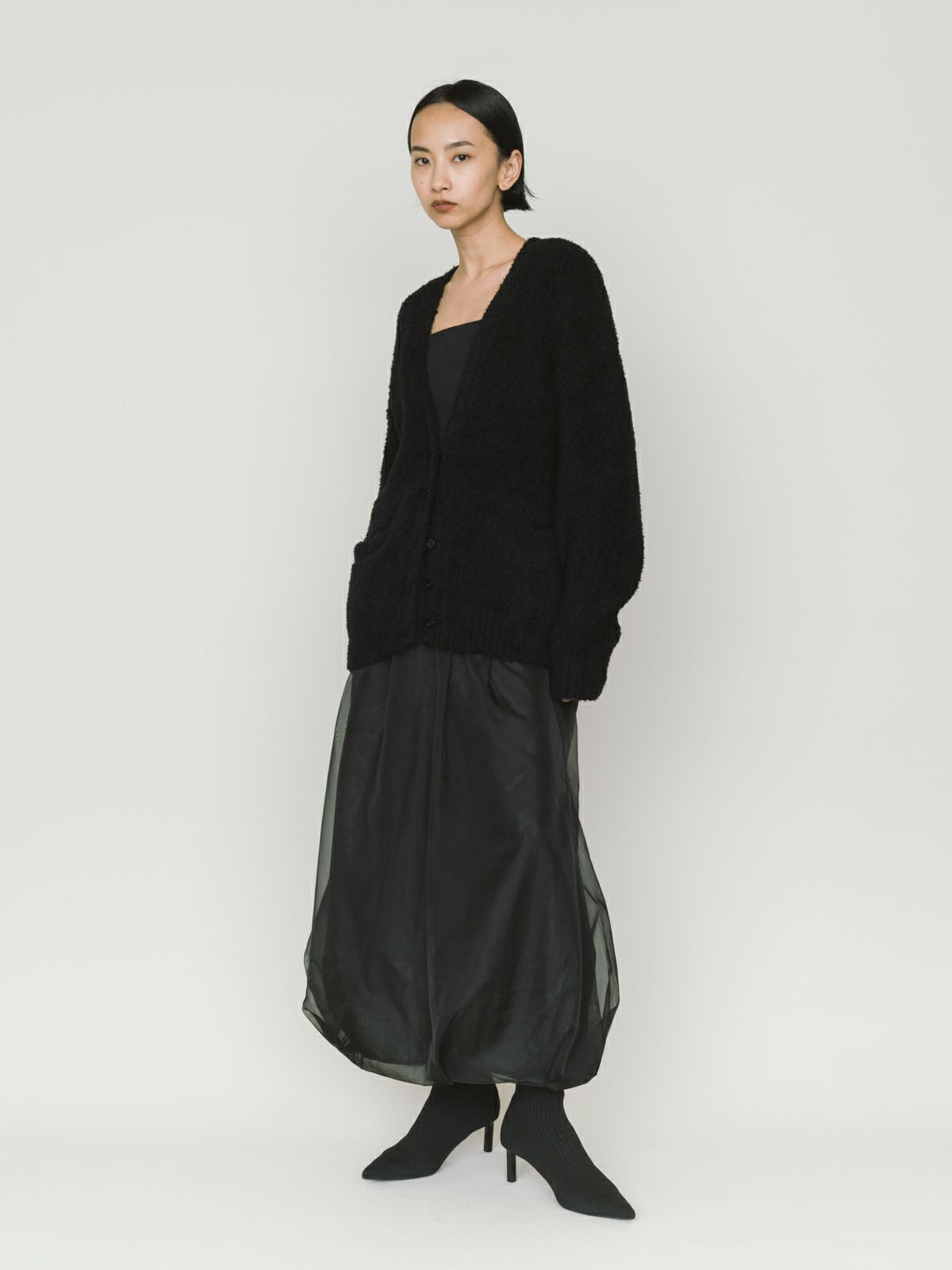 fether yarn long cardigan