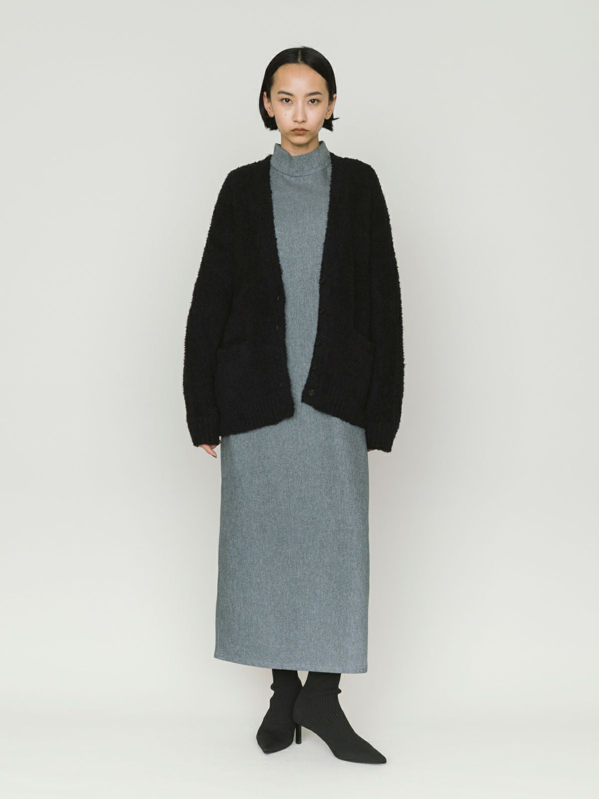 fether yarn long cardigan