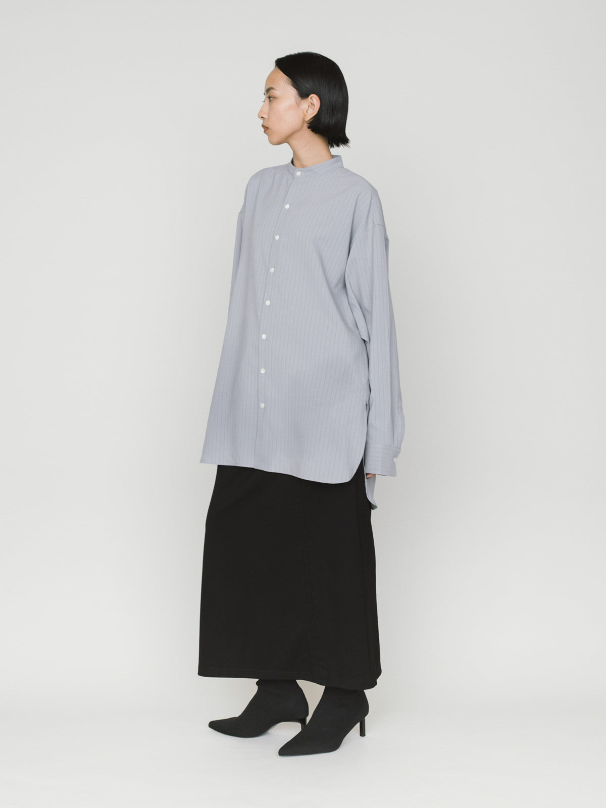 band collar long shirt 3-1076