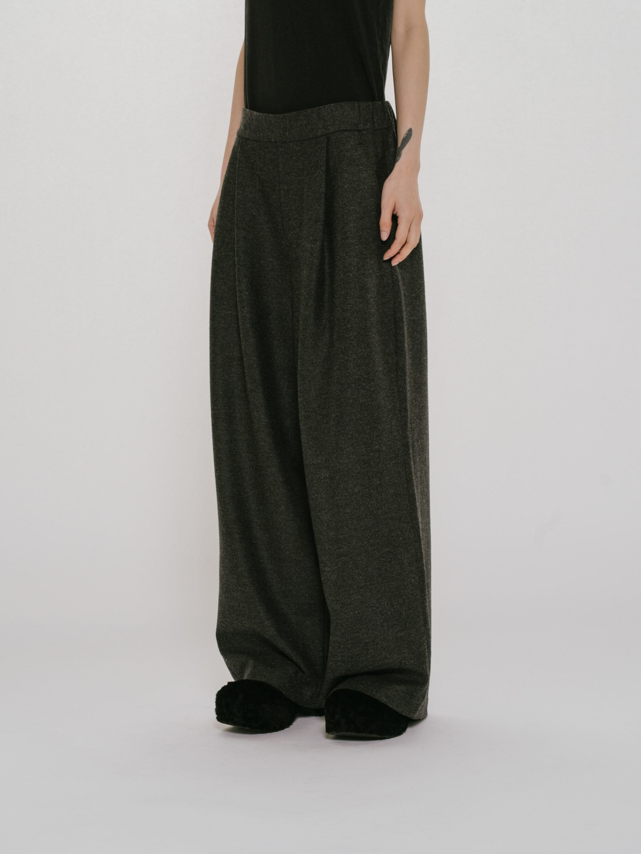 wool blend wide easy pants
