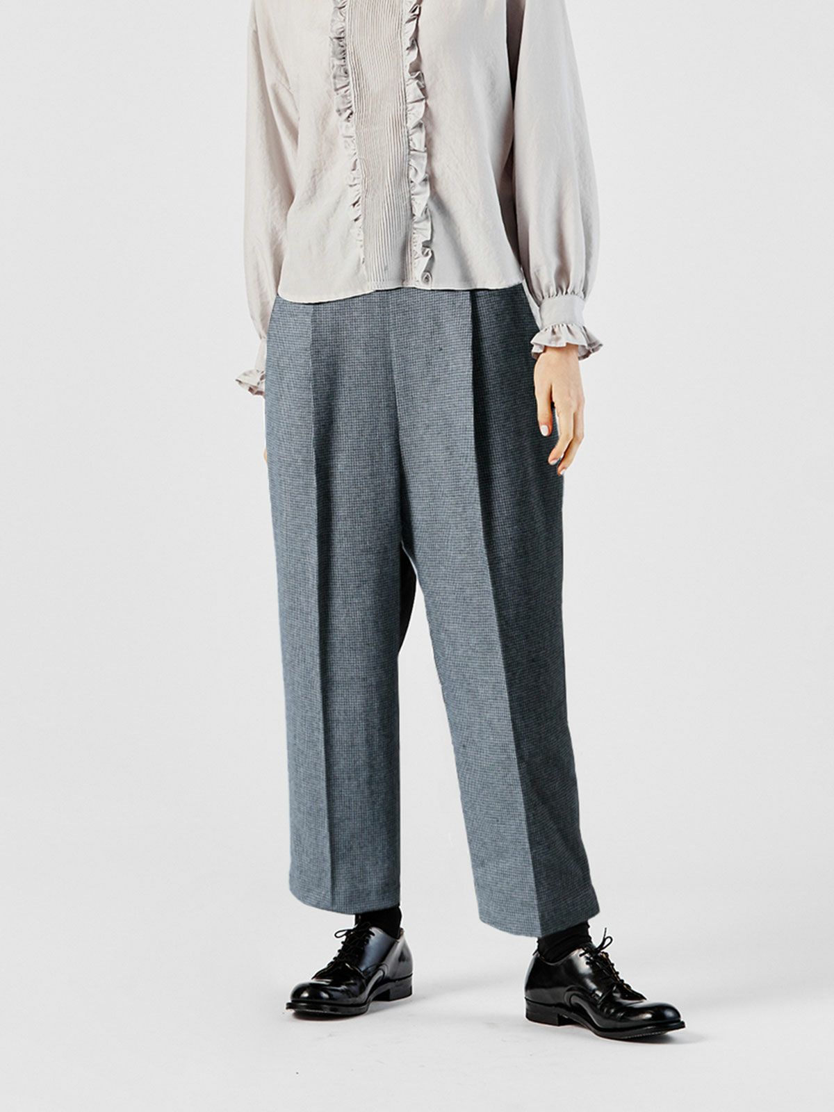 チェックハイウエストコクーンパンツ(4-1114)