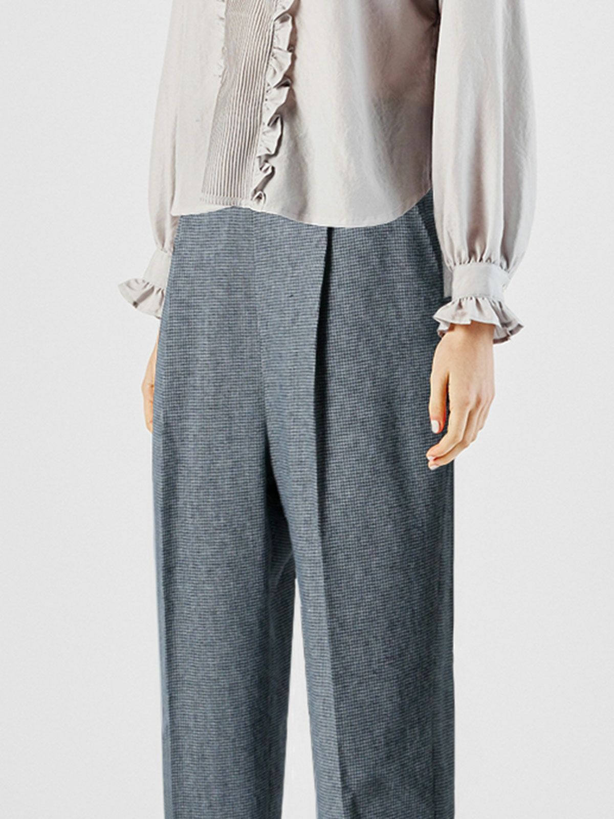 チェックハイウエストコクーンパンツ(4-1114)