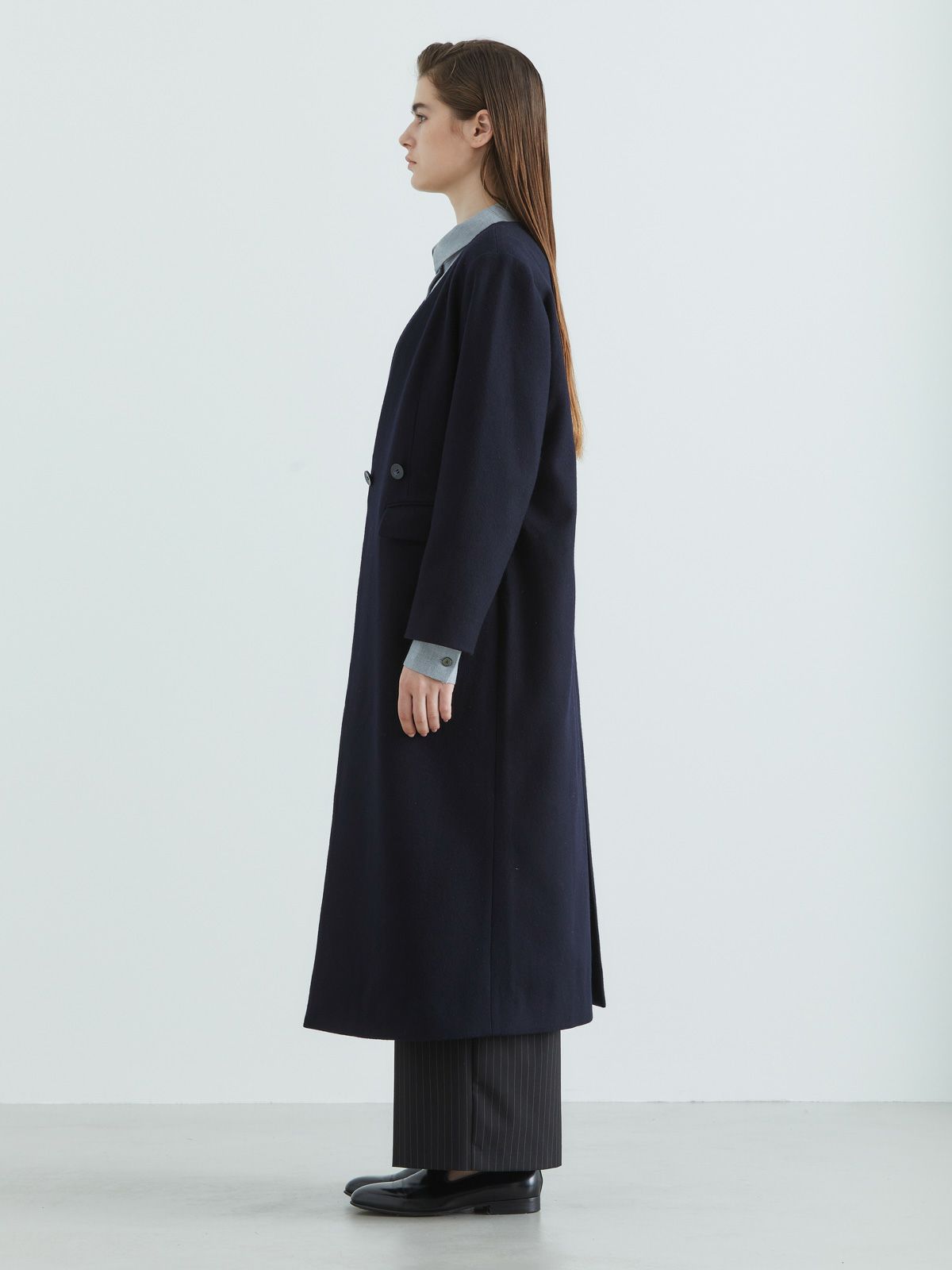 ノーカラーロングコート(3-1143)