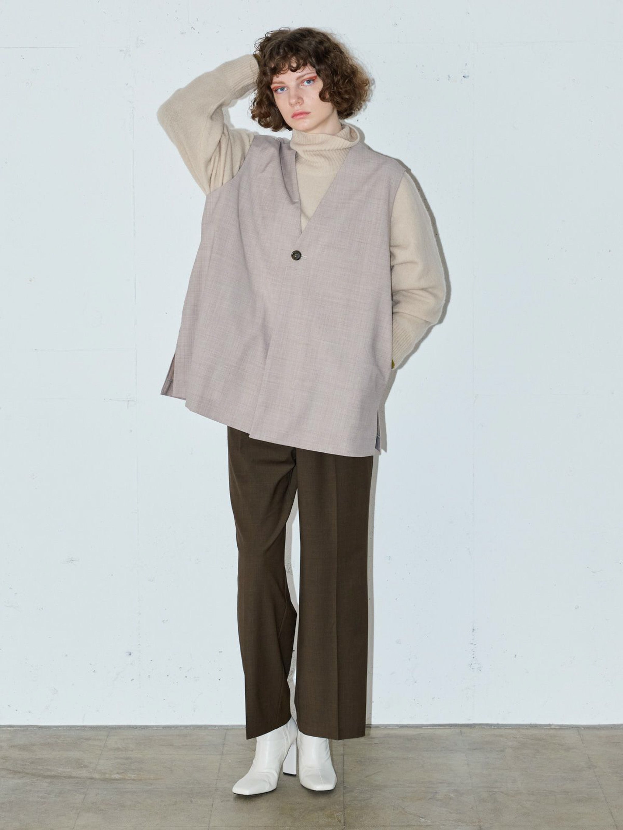 ノーカラーワイドロングベスト(3-1630)