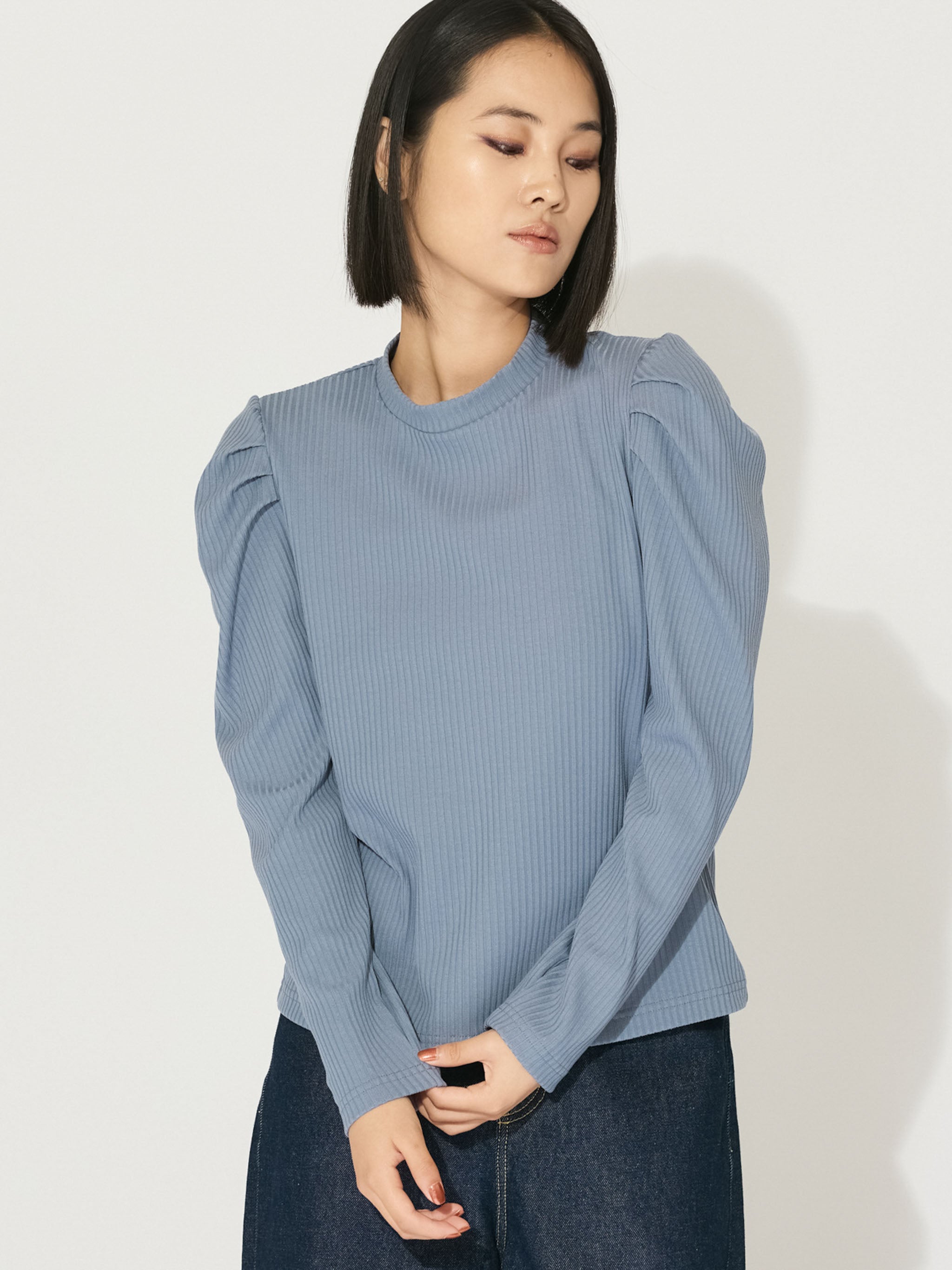 power shoulder rib pullover