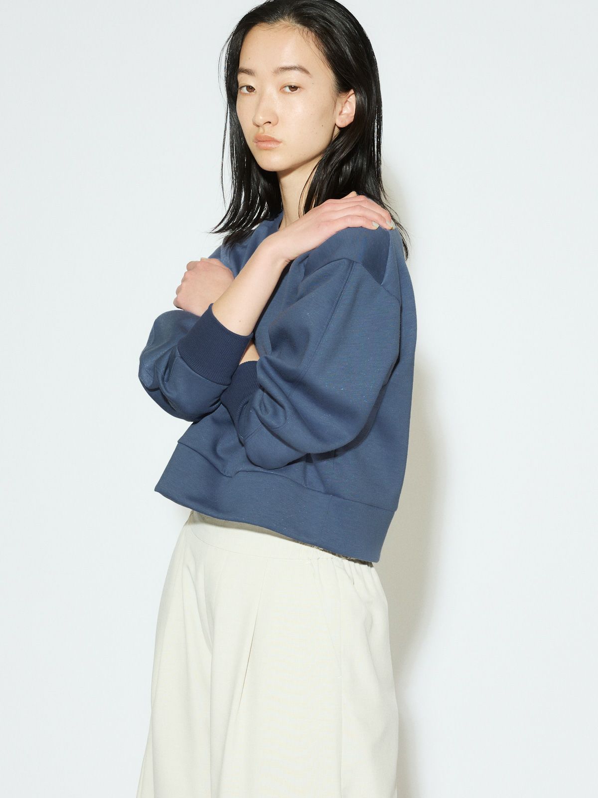 curve sleeve double-knit pullover