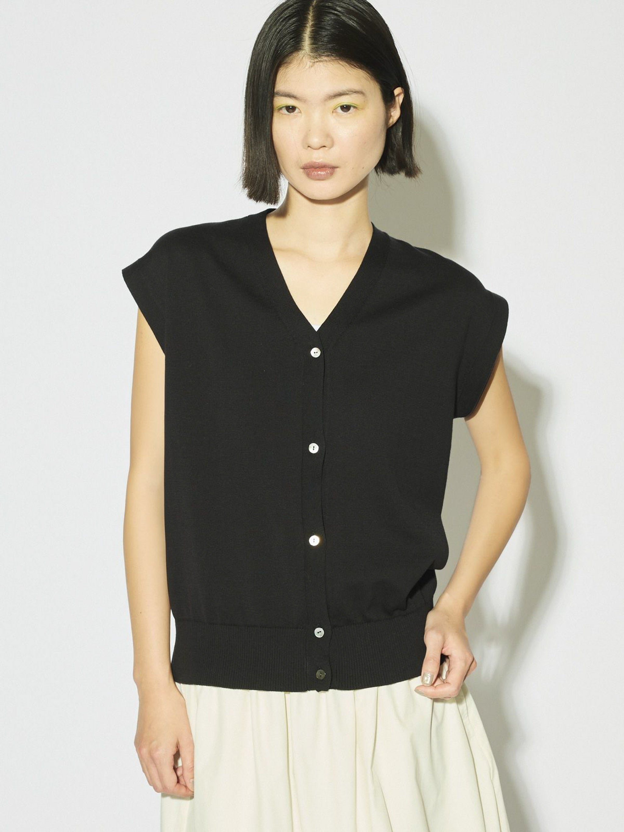 sleeveless v neck cardigan[A]