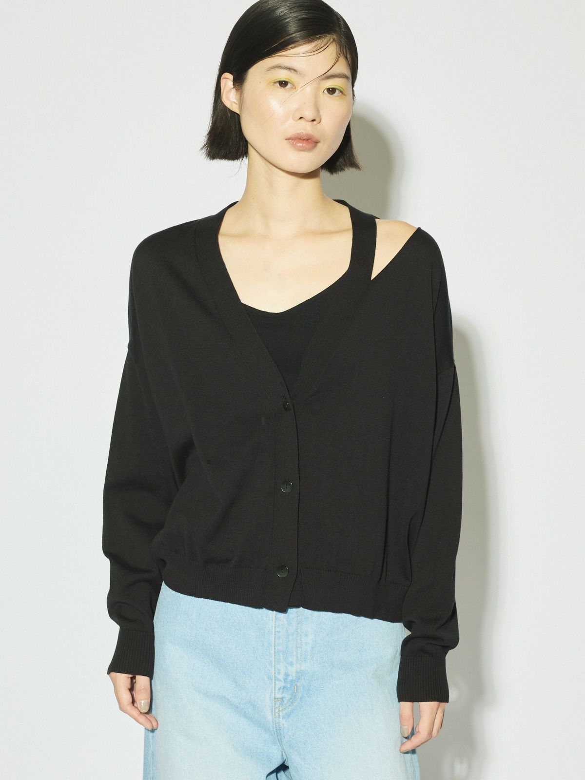 cut out neck wide cardigan[A]