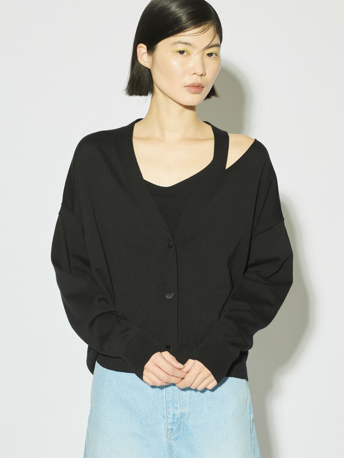 cut out neck wide cardigan[A]