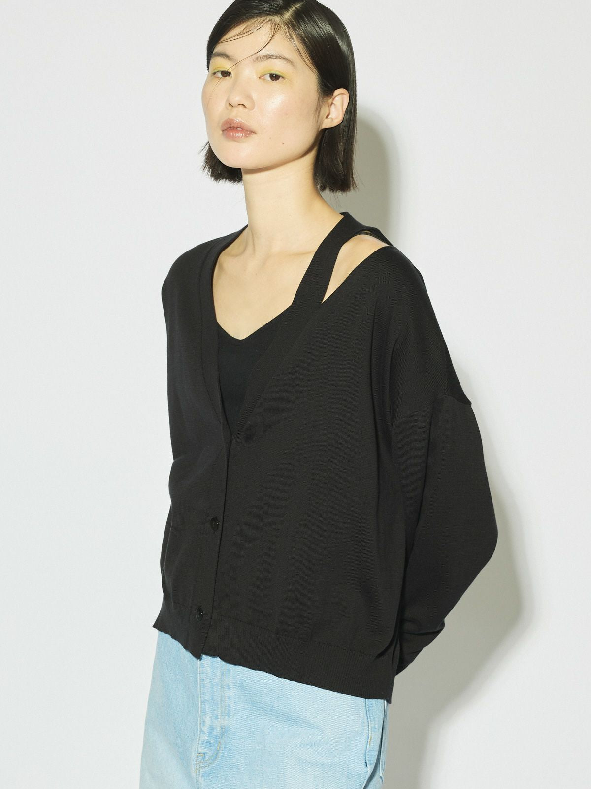 cut out neck wide cardigan[A]