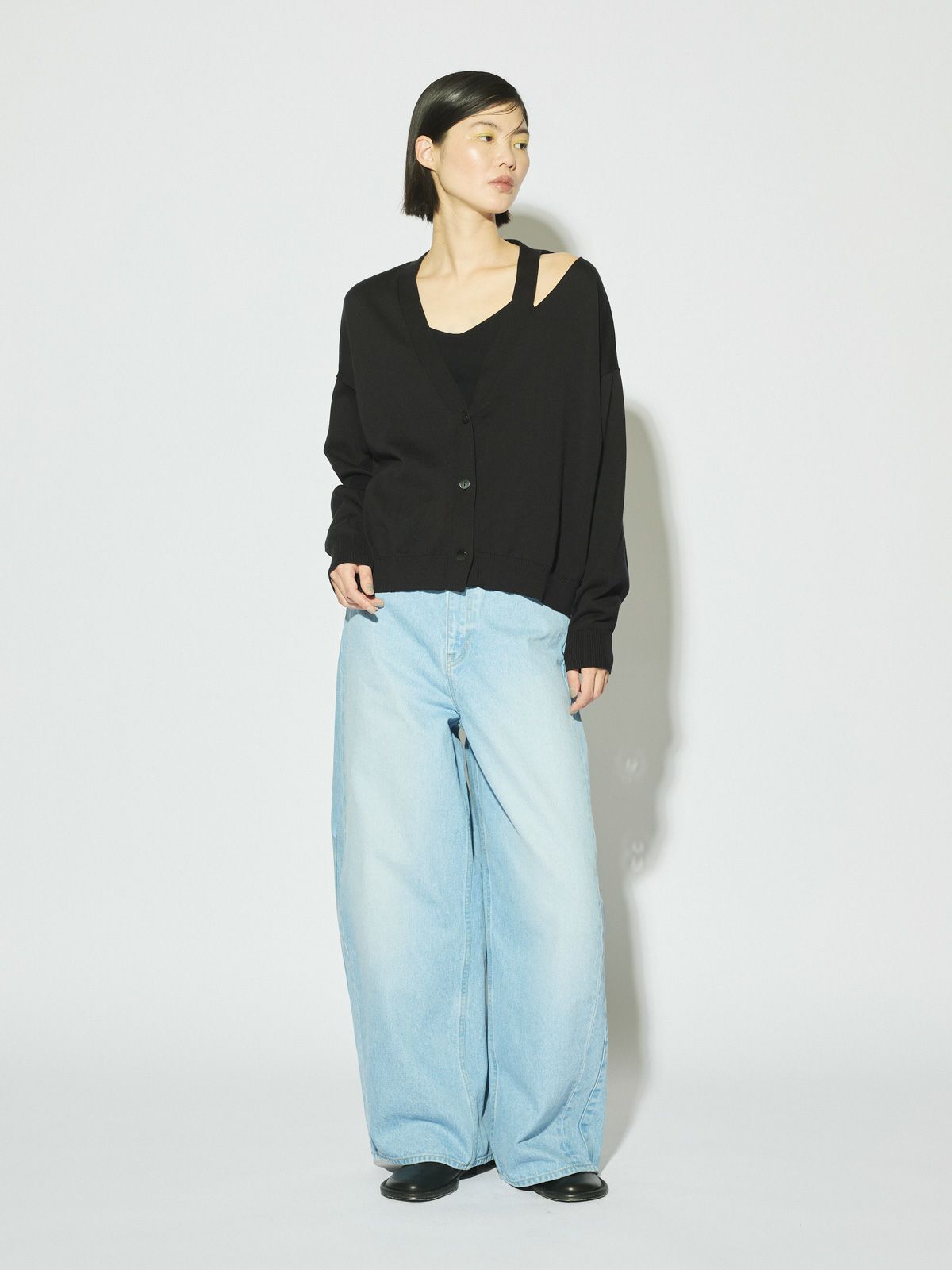 cut out neck wide cardigan[A]