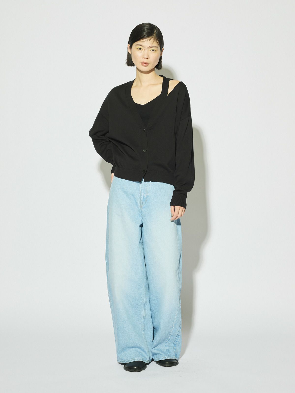 cut out neck wide cardigan[A]