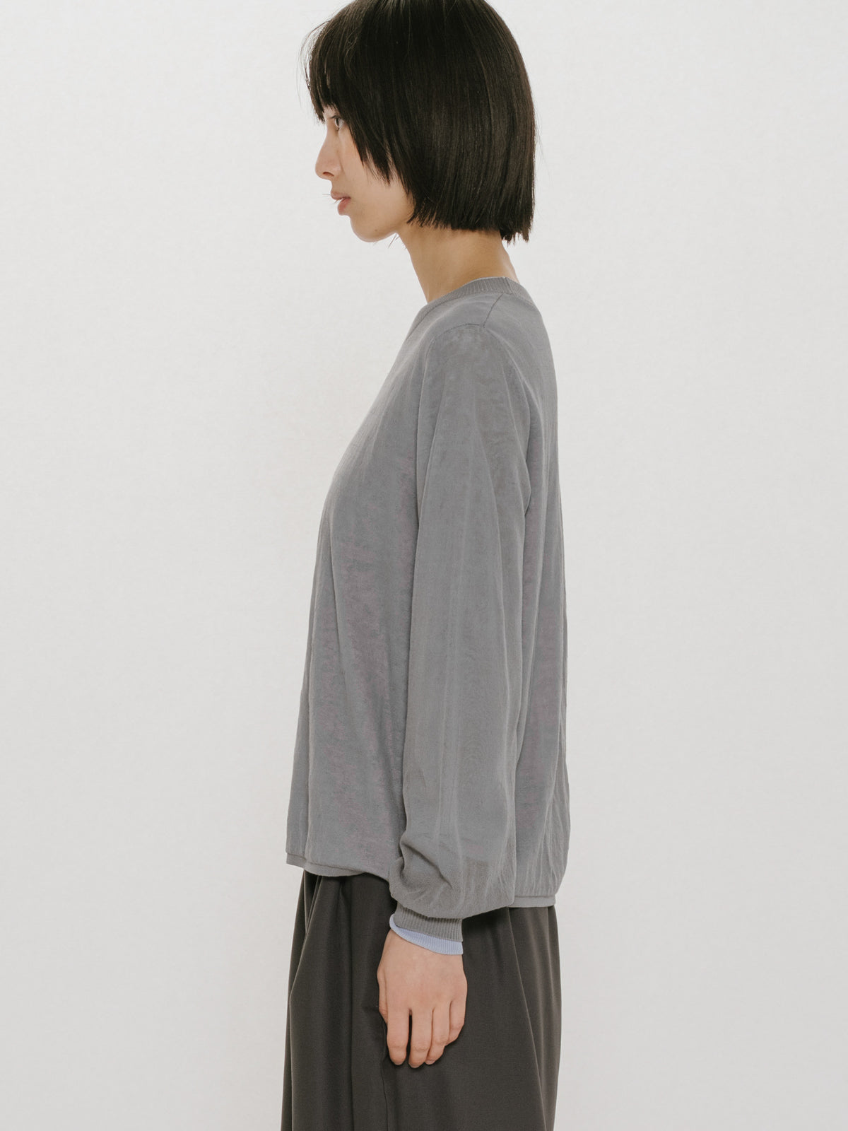 sheer layered crew neck pullover