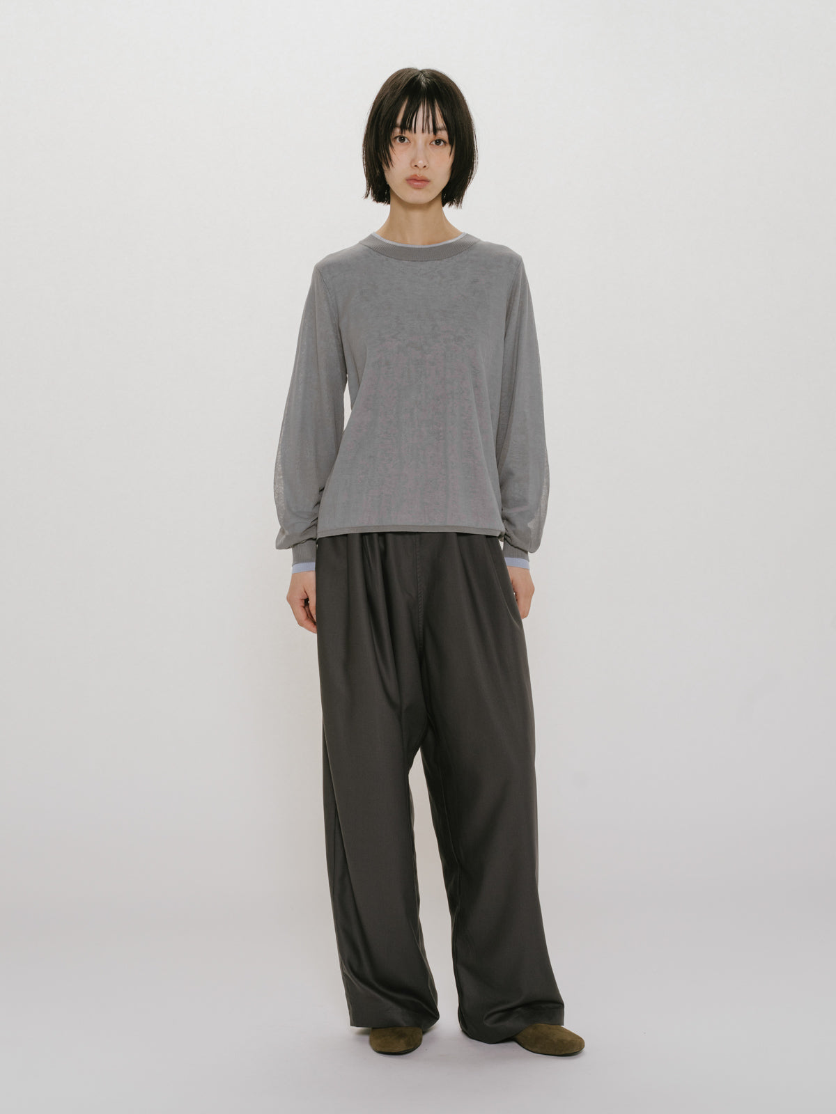 sheer layered crew neck pullover