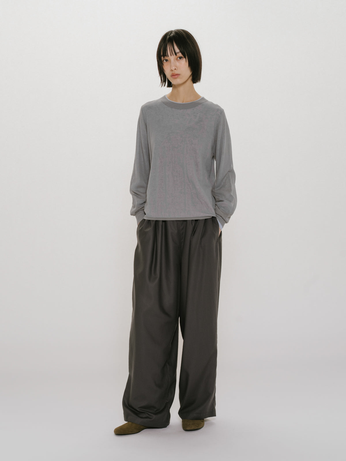 sheer layered crew neck pullover