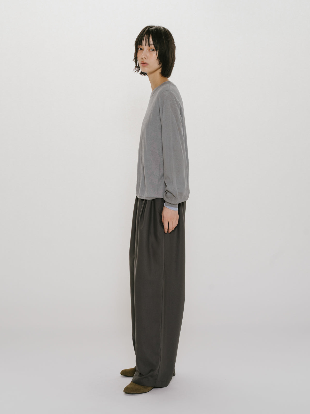 sheer layered crew neck pullover