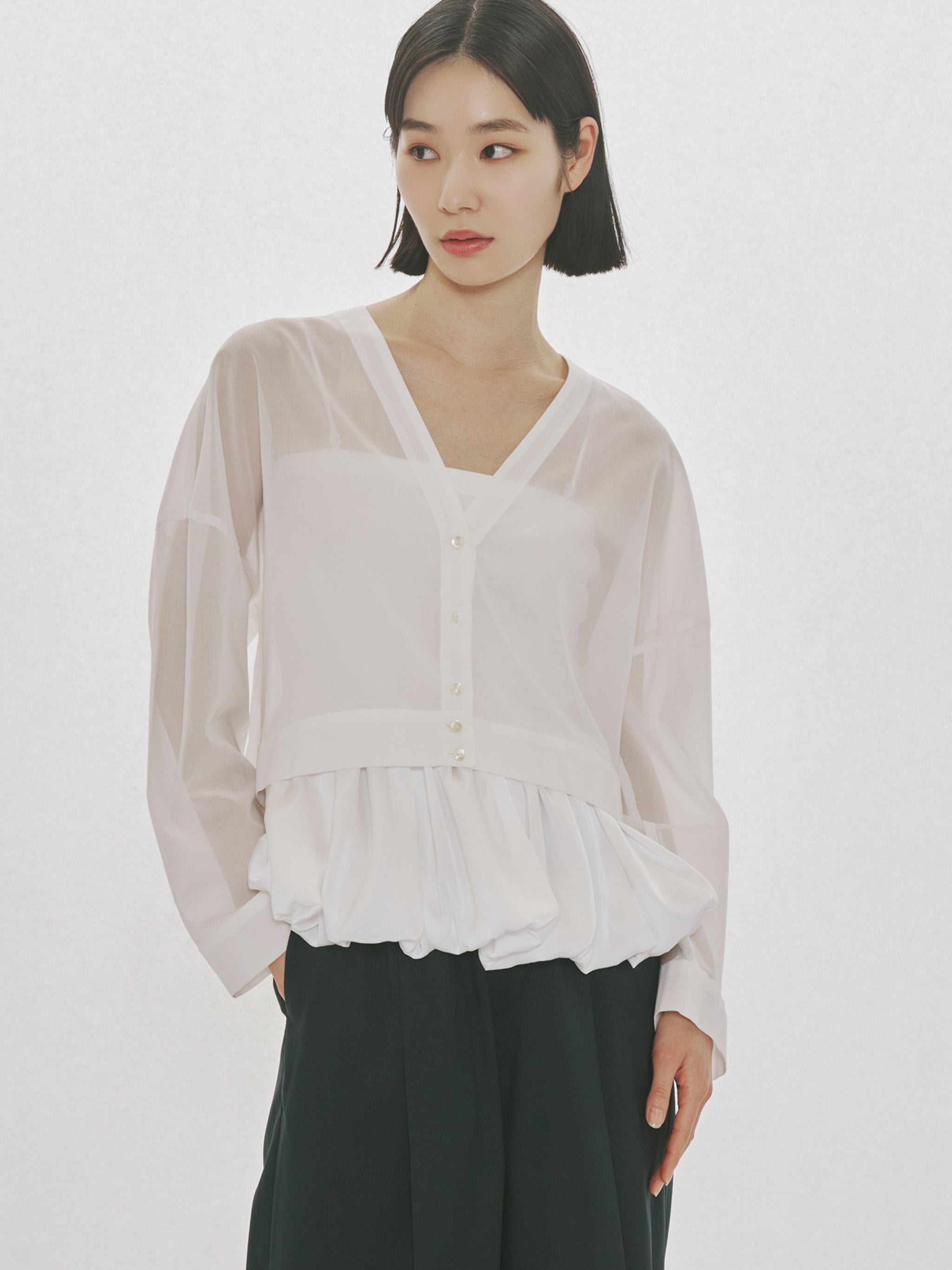 Sheer Voile V Neck Cardigan｜シアーボイルVネックカーディガン