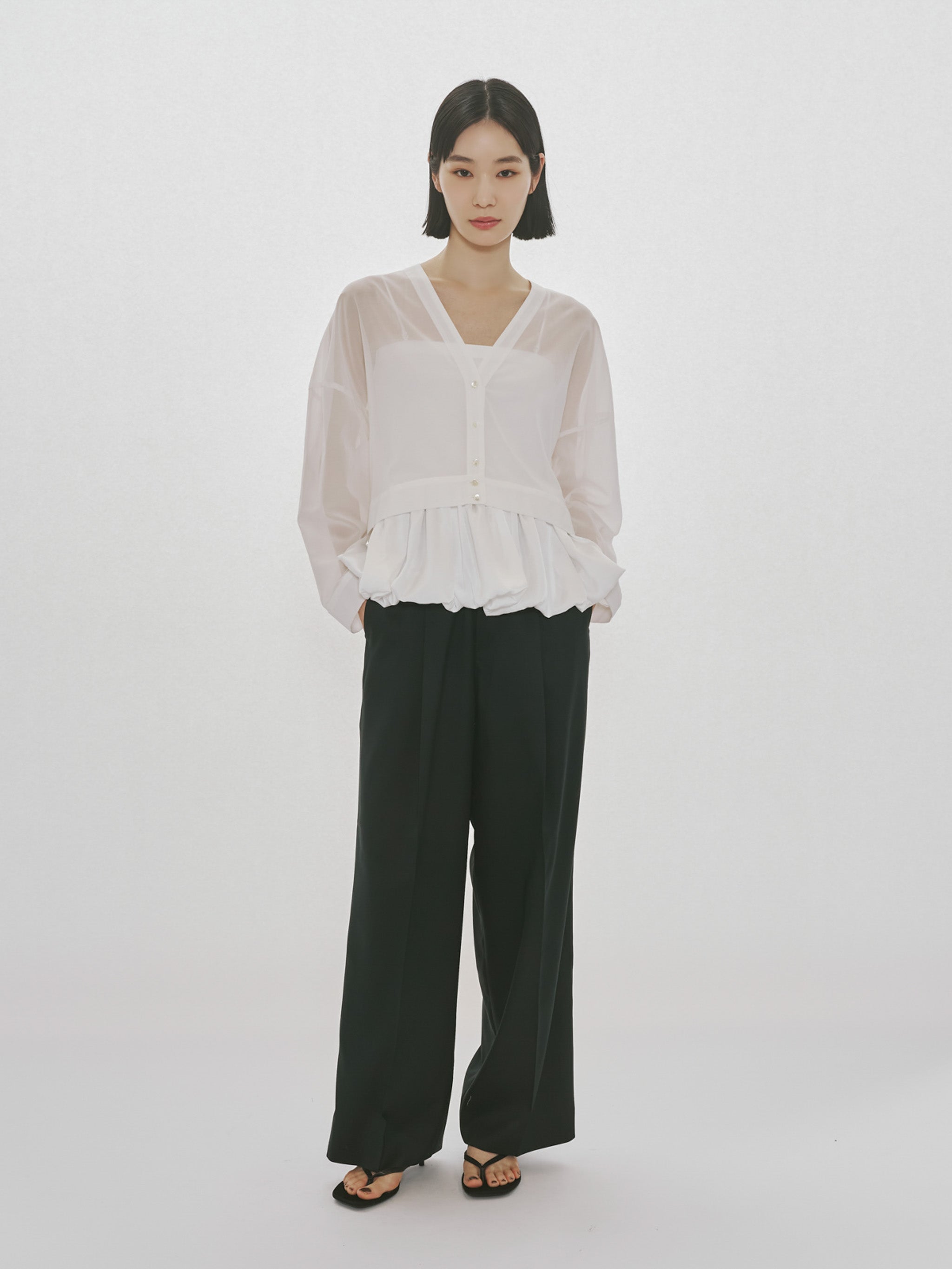 Sheer Voile V Neck Cardigan｜シアーボイルVネックカーディガン