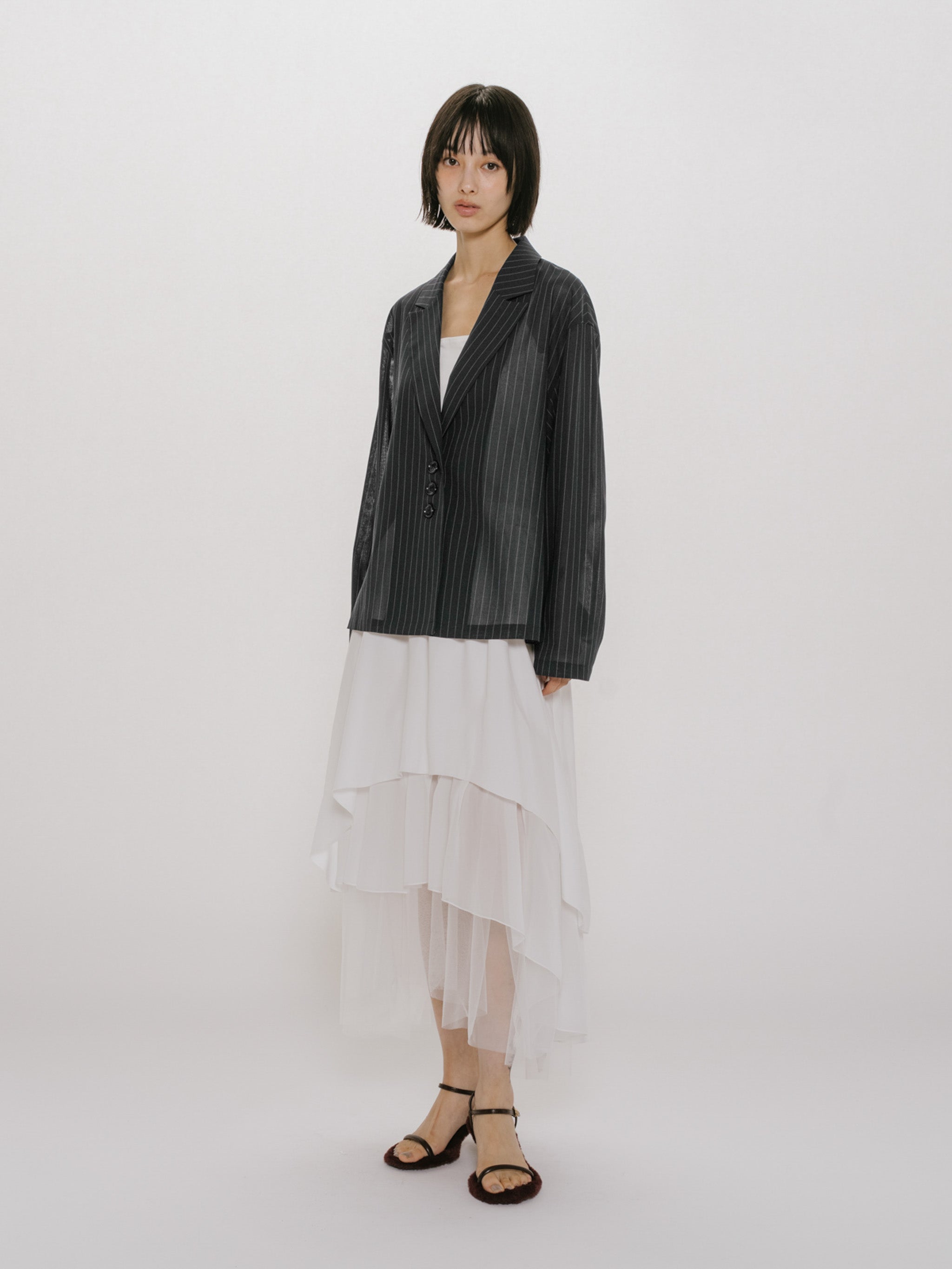 sheer tailored shirt jacket