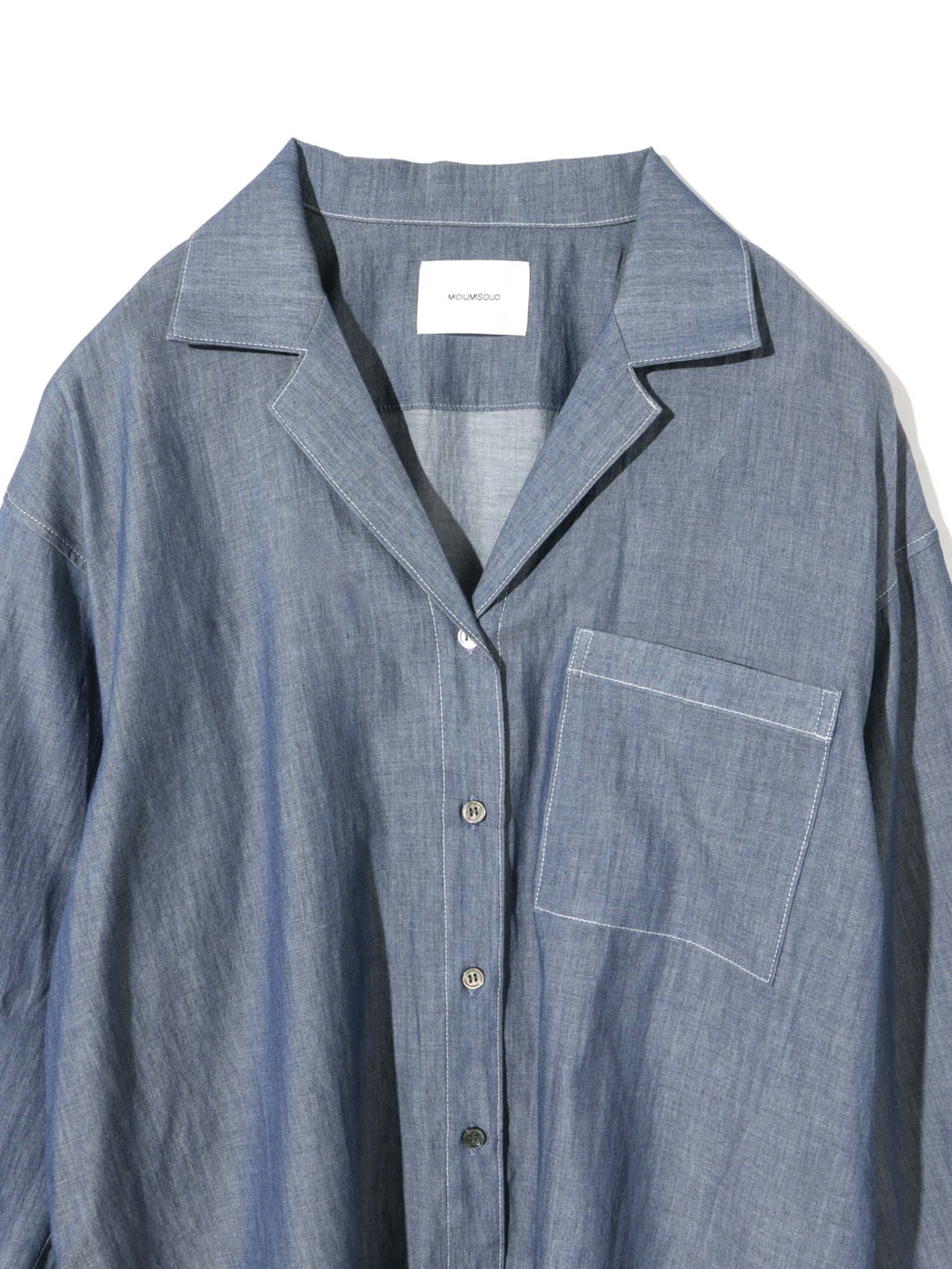 sheer denim open collar shirt(BLEACH)