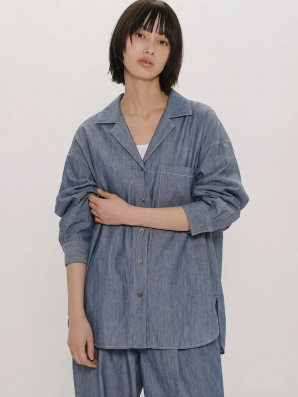 sheer denim open collar shirt(BLEACH)