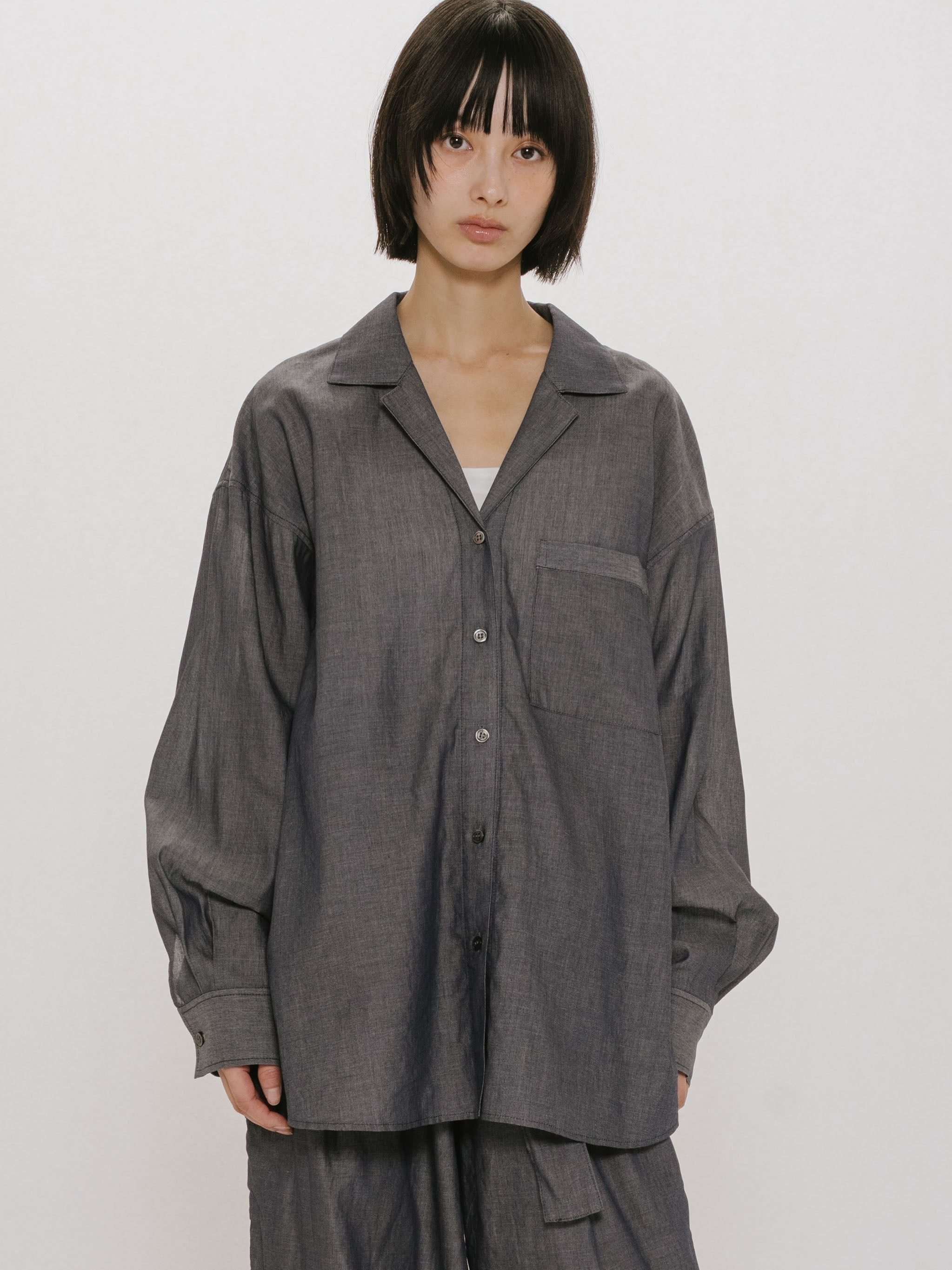 sheer denim open collar shirt