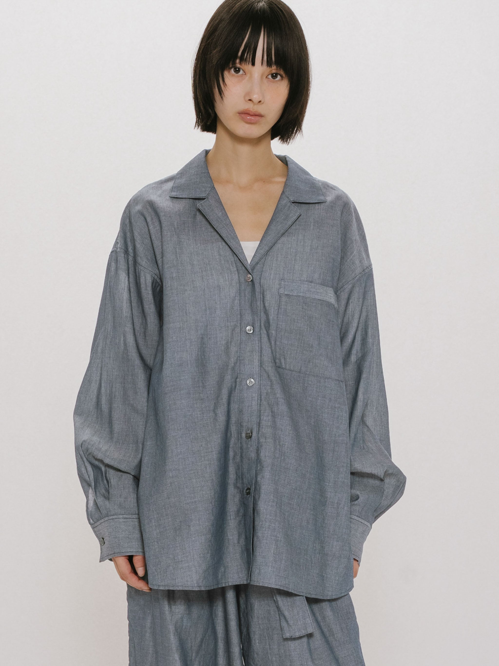 sheer denim open collar shirt